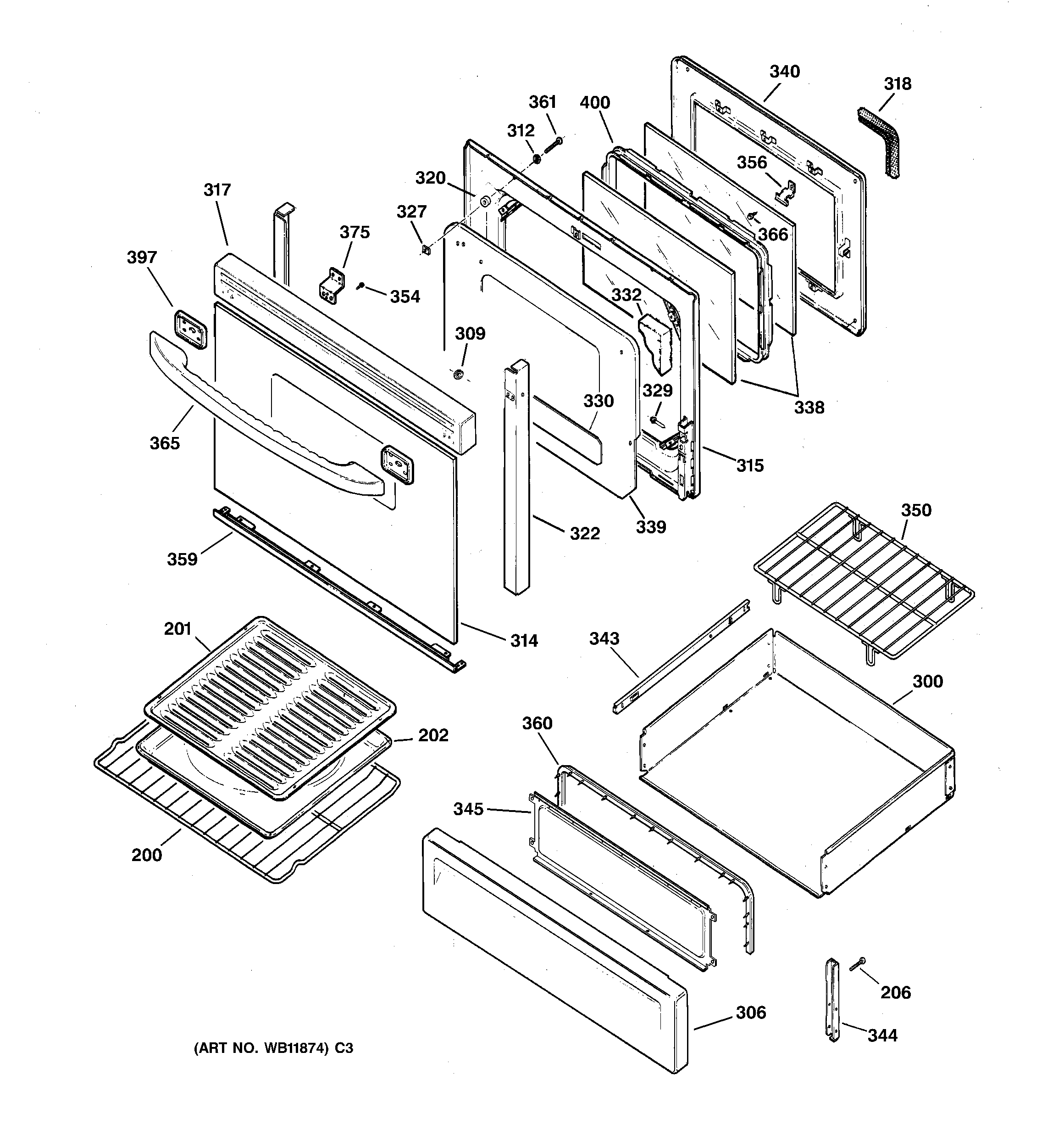 GE JGBP86AEB2AA door & drawer parts diagram
