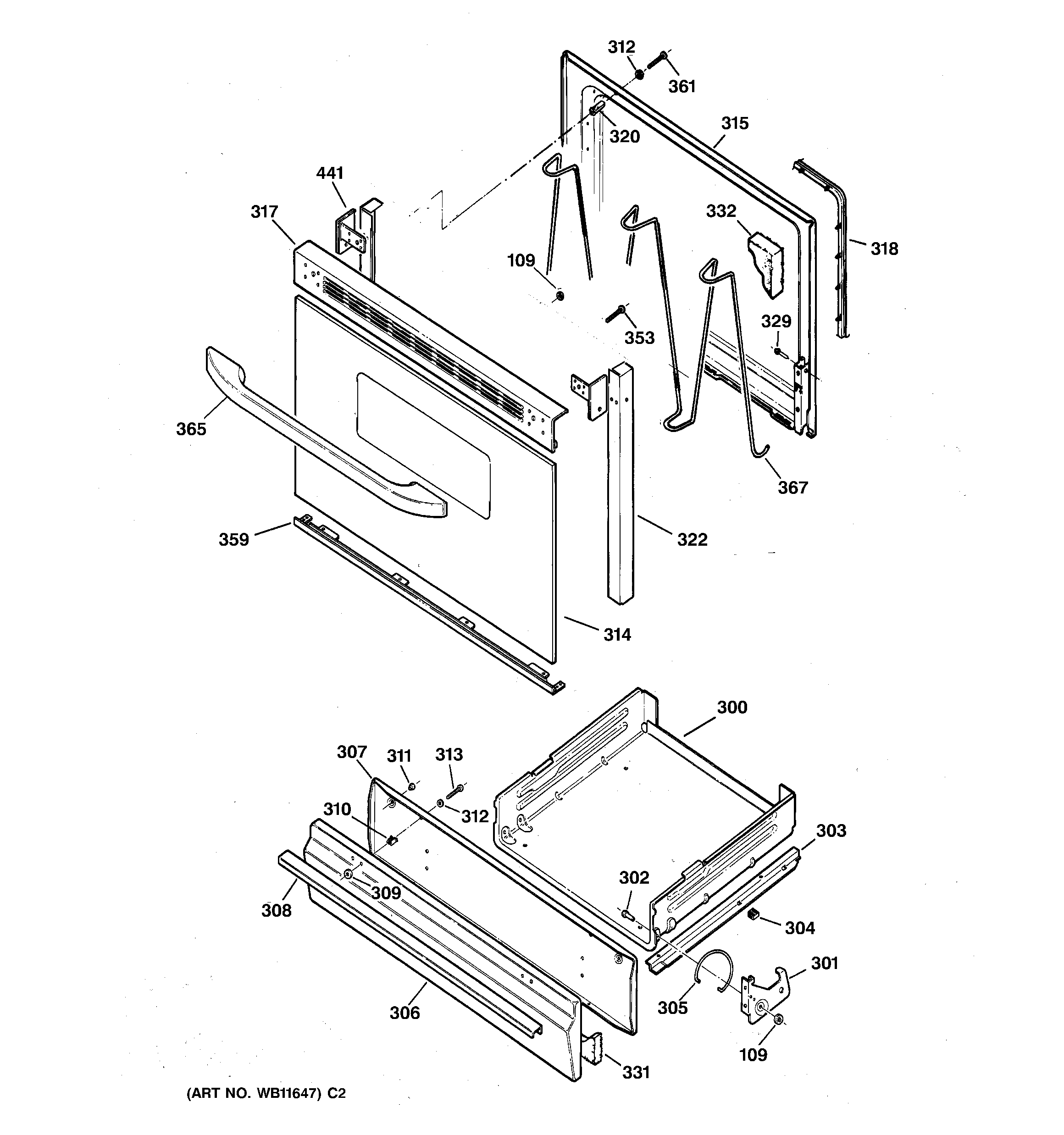 GE JGBS04BEA3AD door & drawer parts diagram