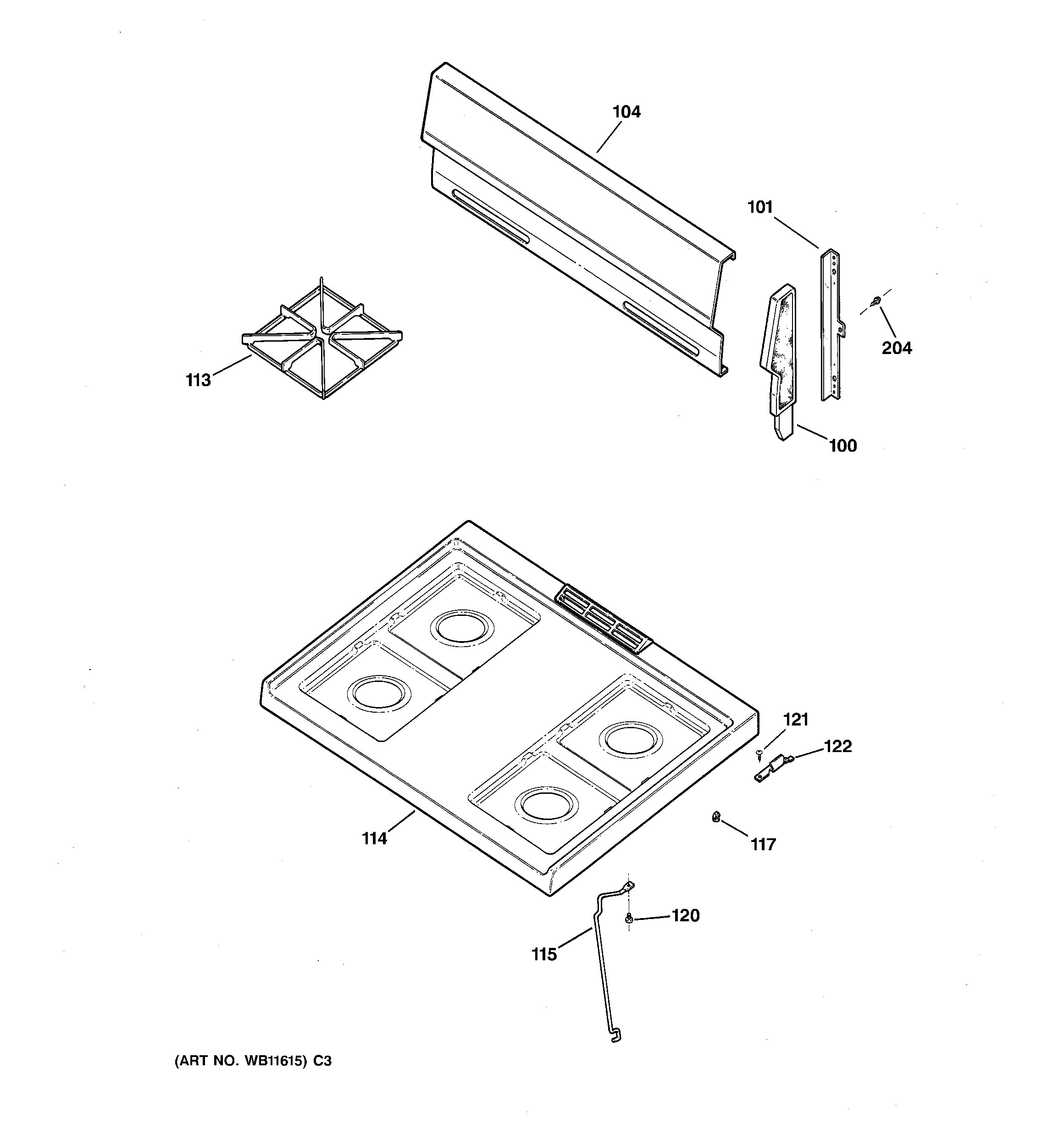 GE JGBS04PEA3WH cooktop diagram