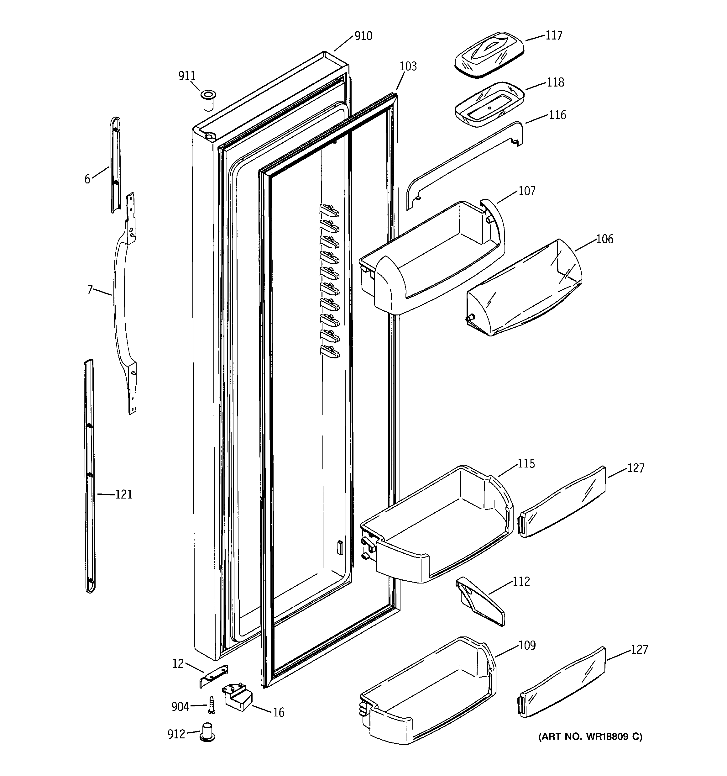 GE GSS25TGMBCC fresh food door diagram