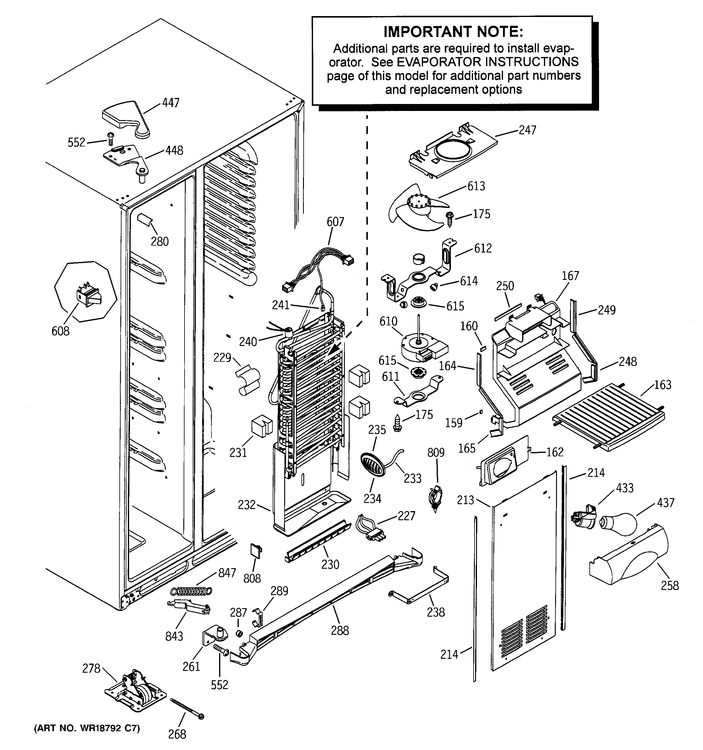 GE GSS25TGMBCC freezer section diagram