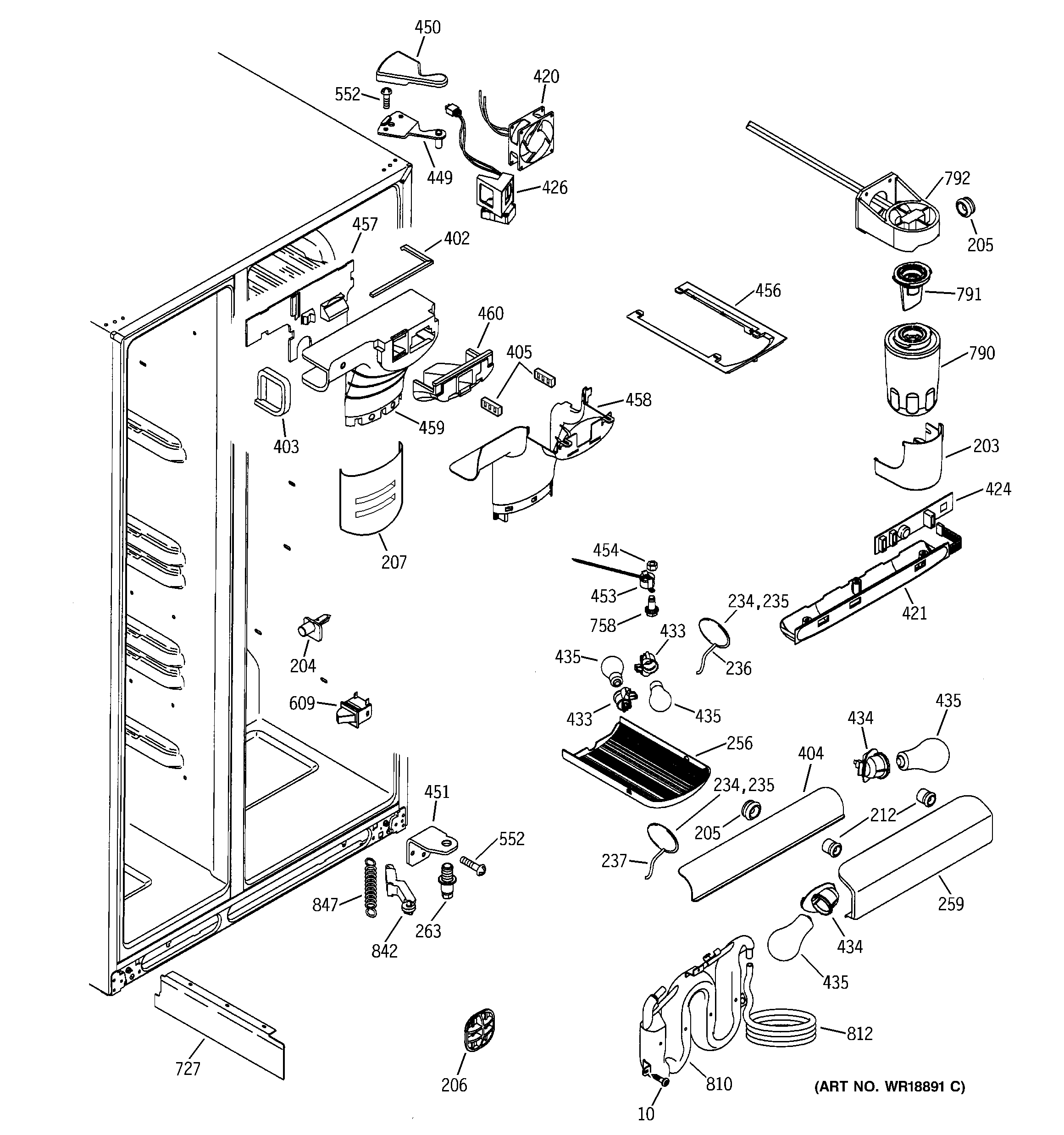 GE GSS25TGMBCC freezer section diagram
