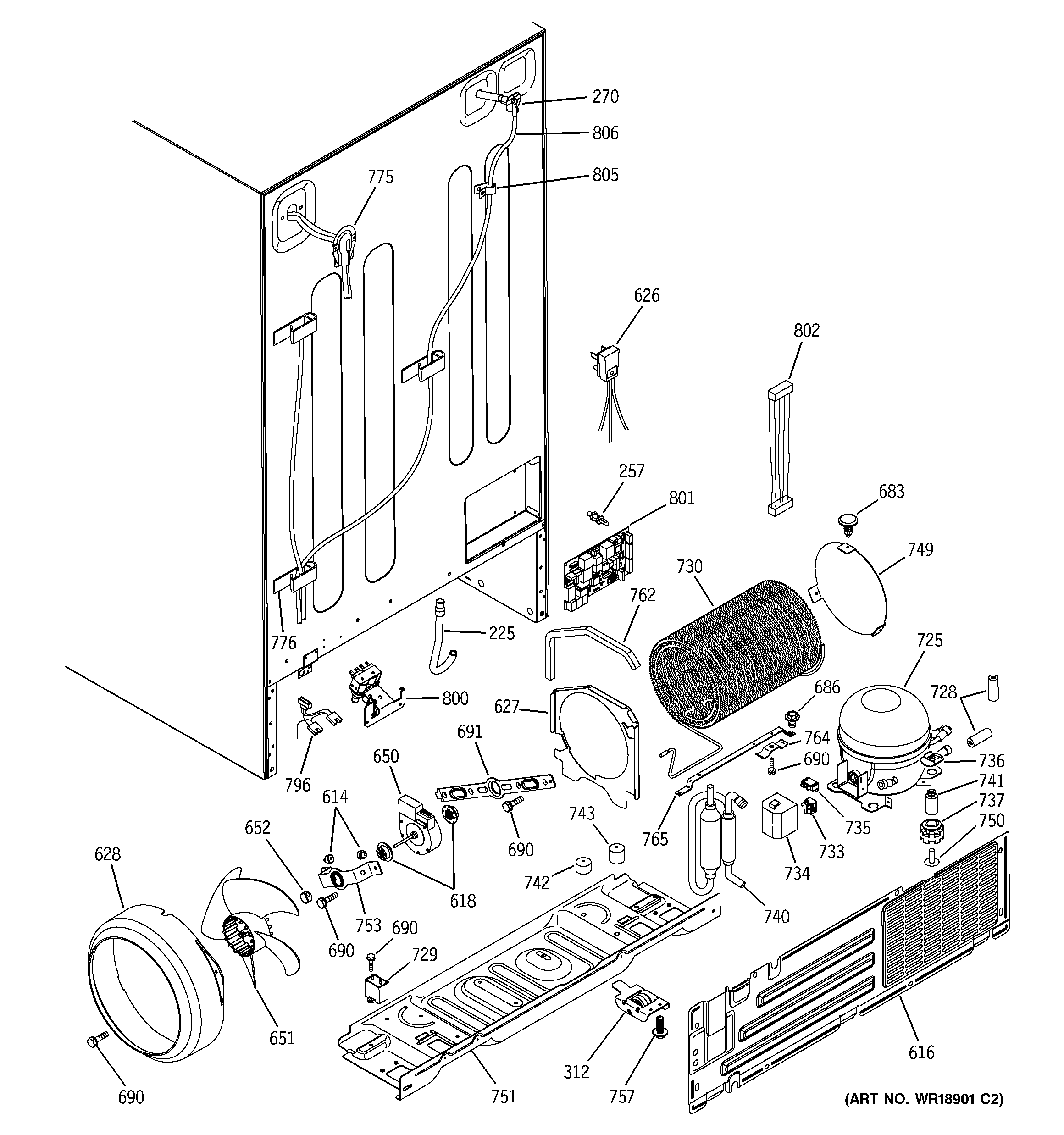 GE GSS25TGMBCC sealed system & mother board diagram
