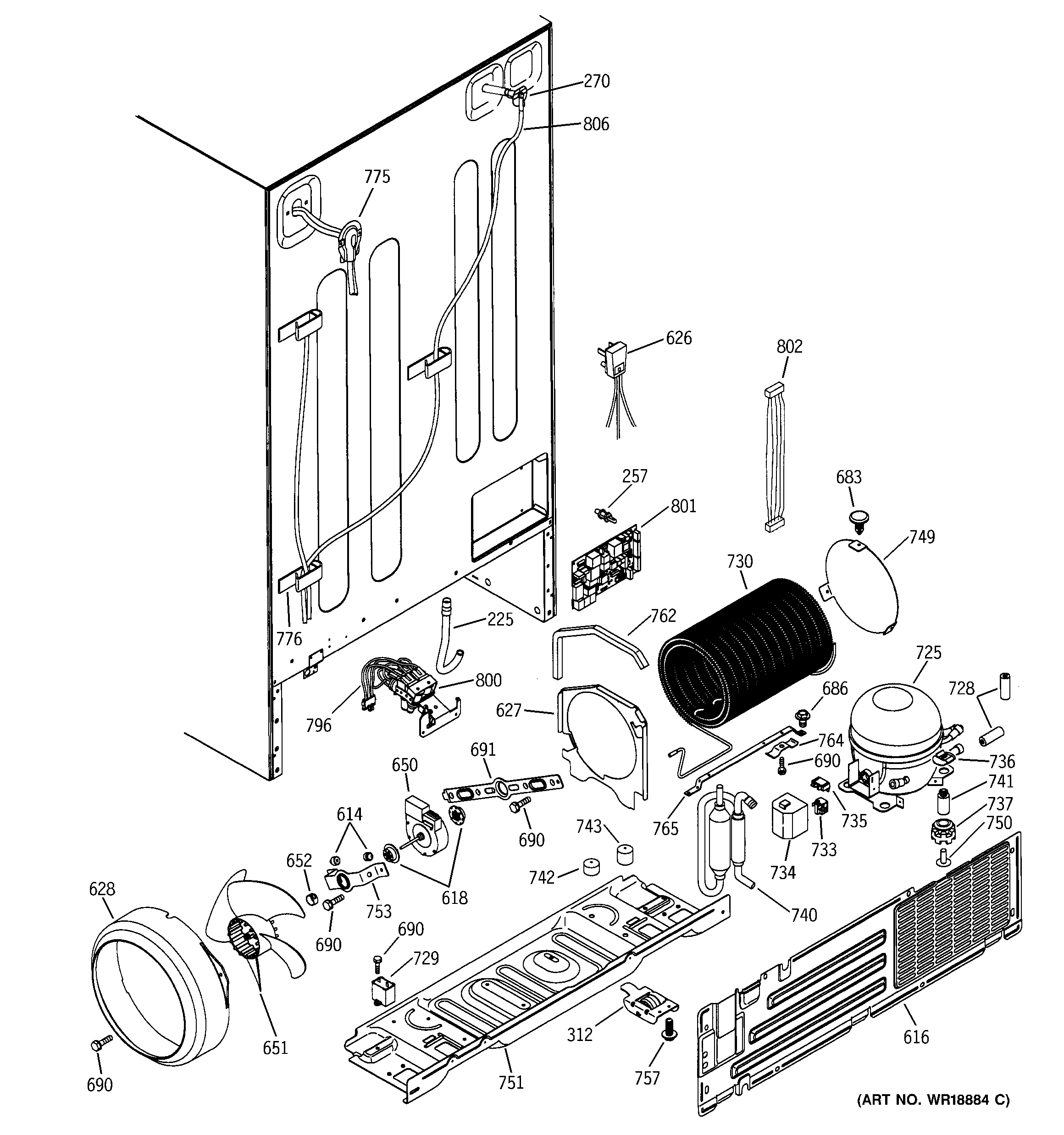 GE PSS25MGMBBB sealed system & mother board diagram