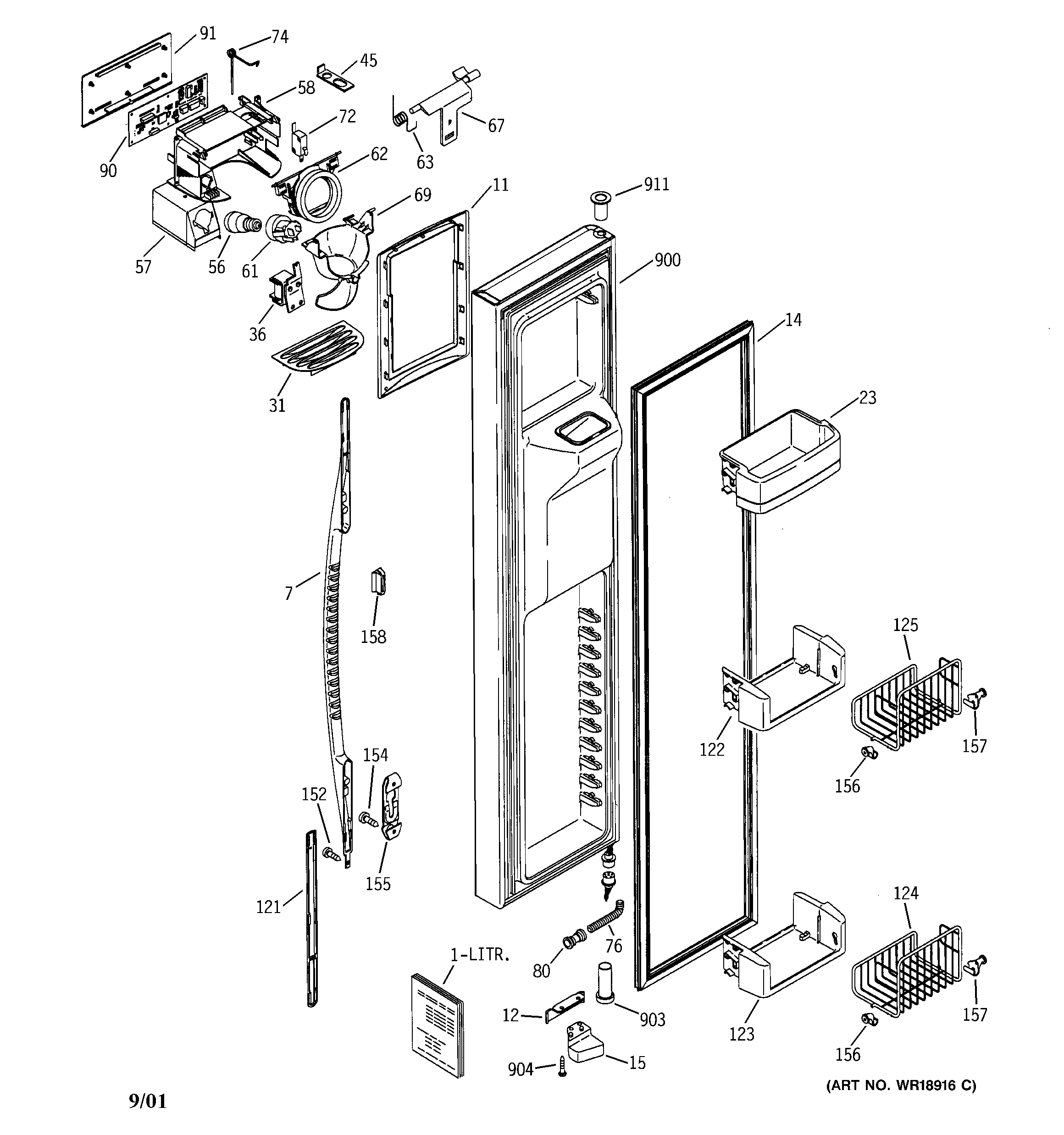 GE PSC23MGMBBB freezer door diagram