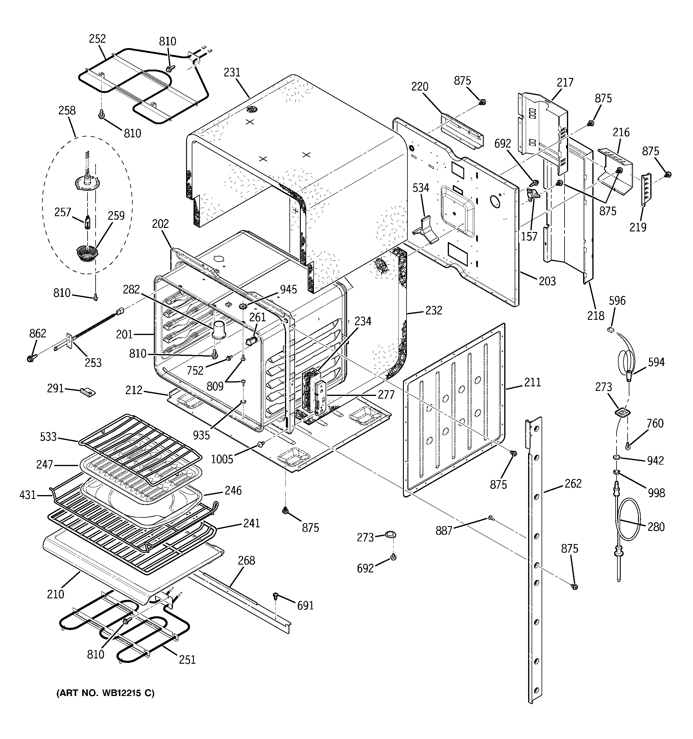 GE JKP56SD1SS upper body diagram