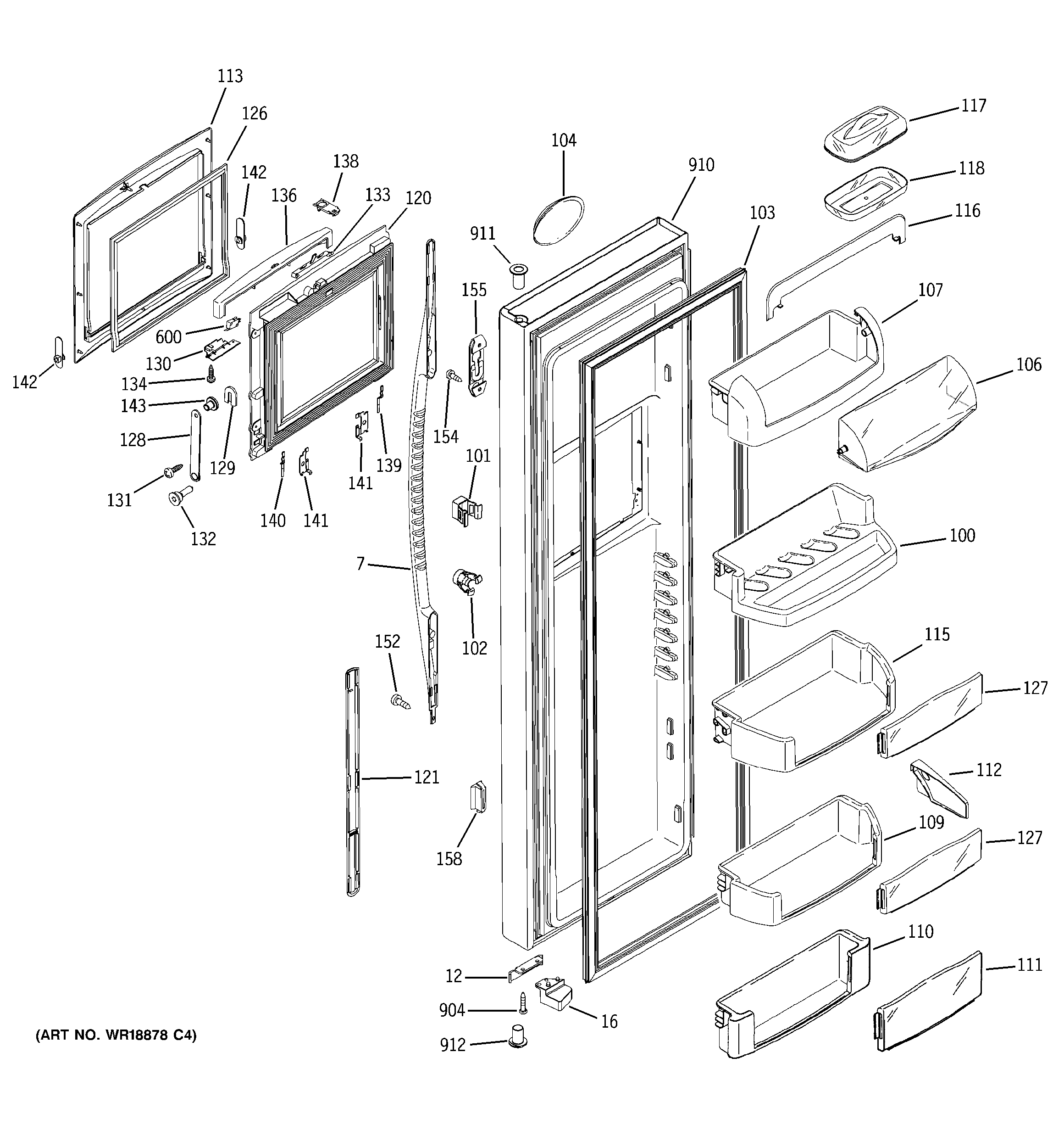GE PSC23NHMCWW fresh food door diagram