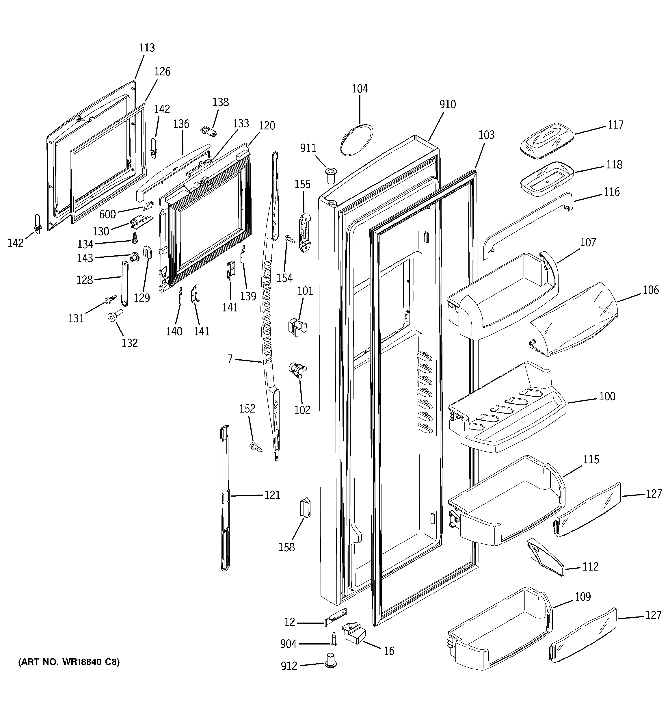 GE PSS27SHMCBS fresh food door diagram