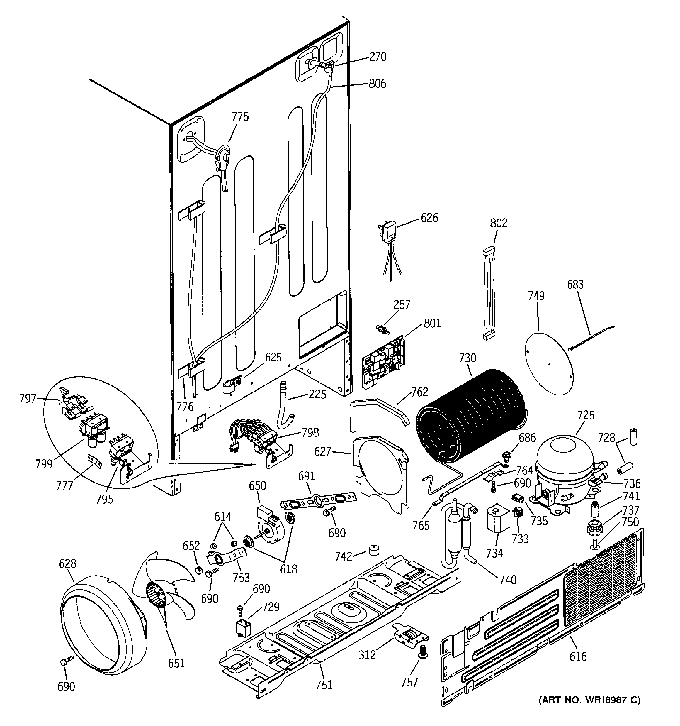 GE PSS29NHMCCC sealed system & mother board diagram