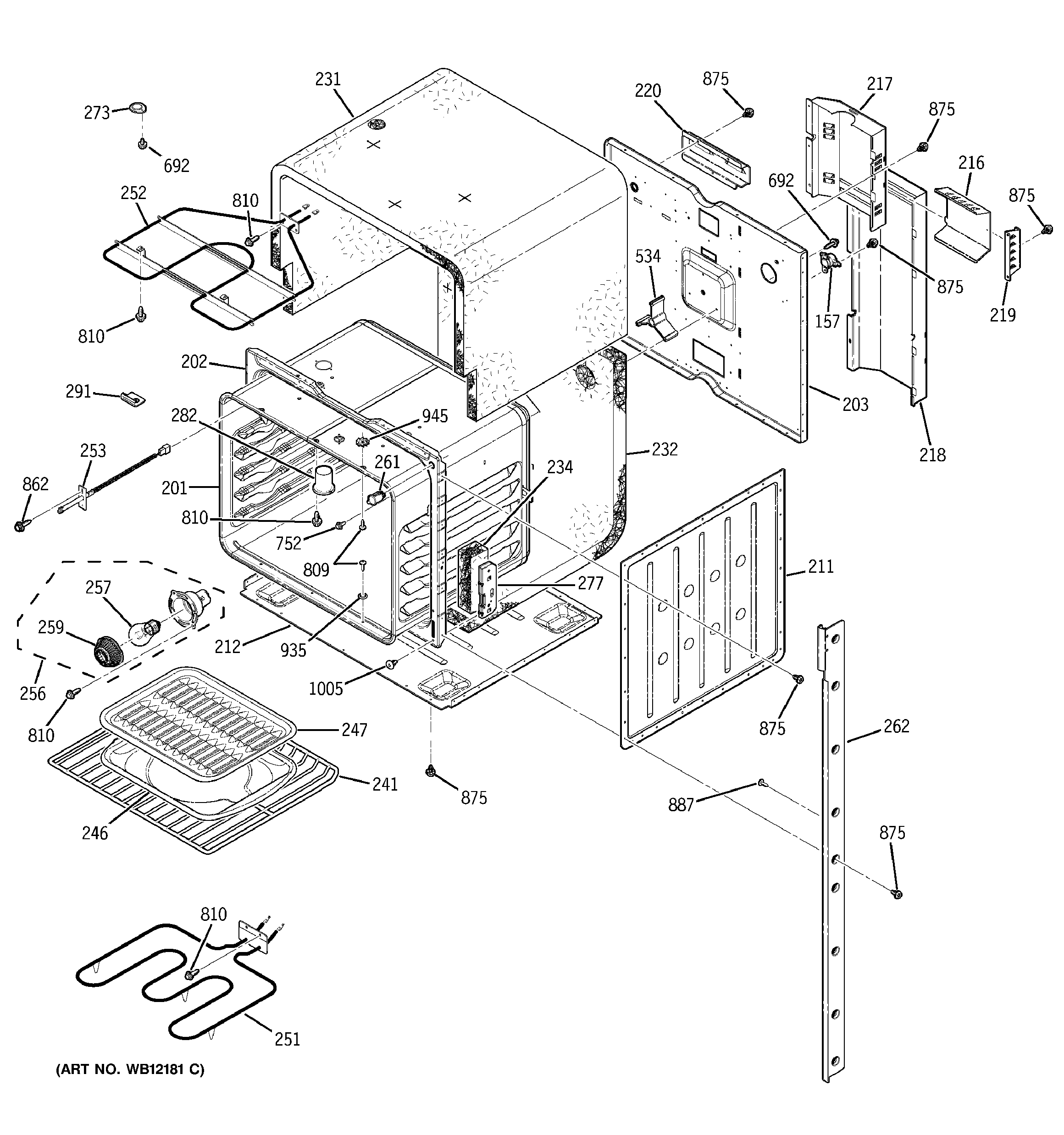 GE JKP45WD1WW upper body diagram