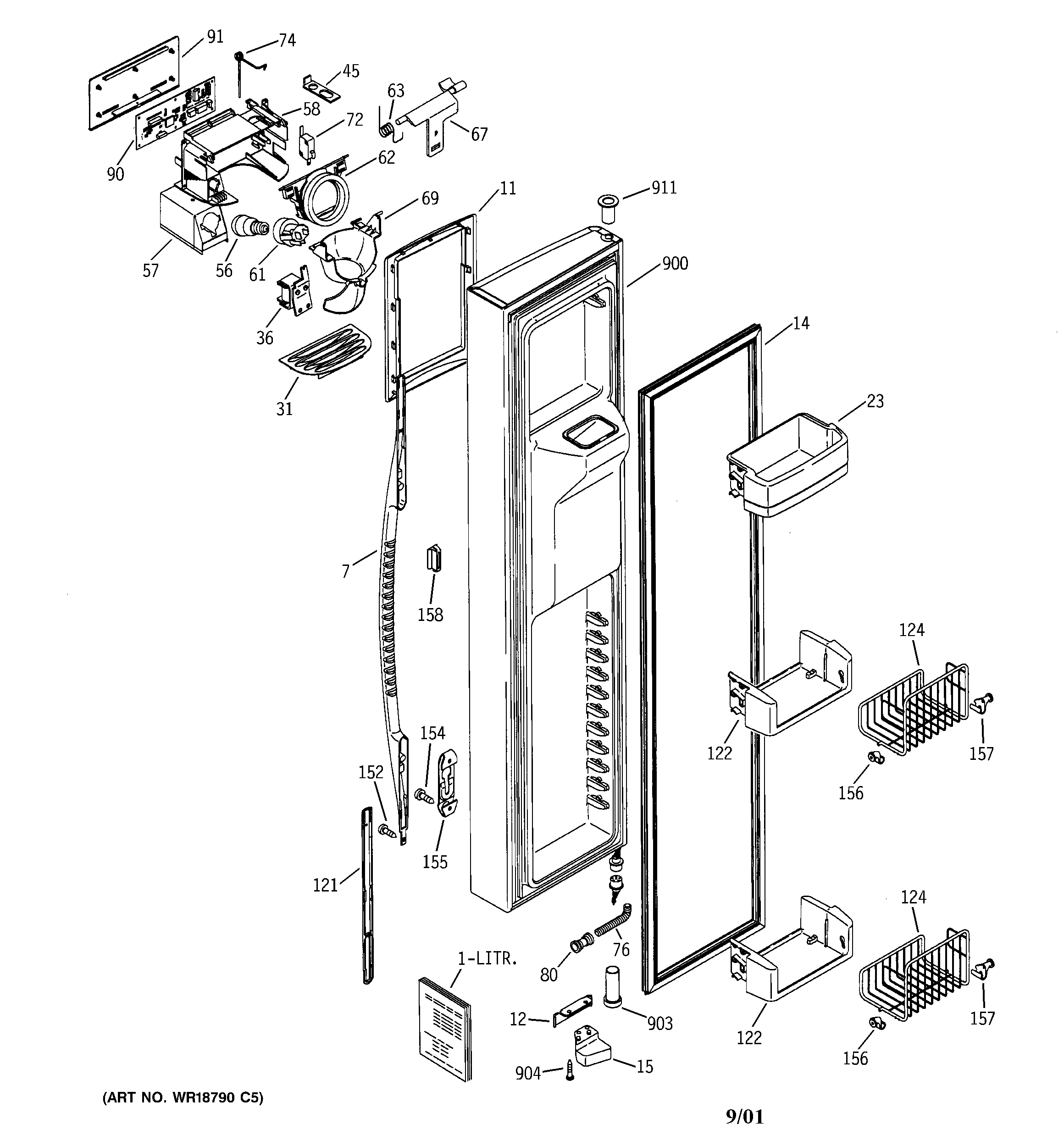 GE PSS29NGMCWW freezer door diagram