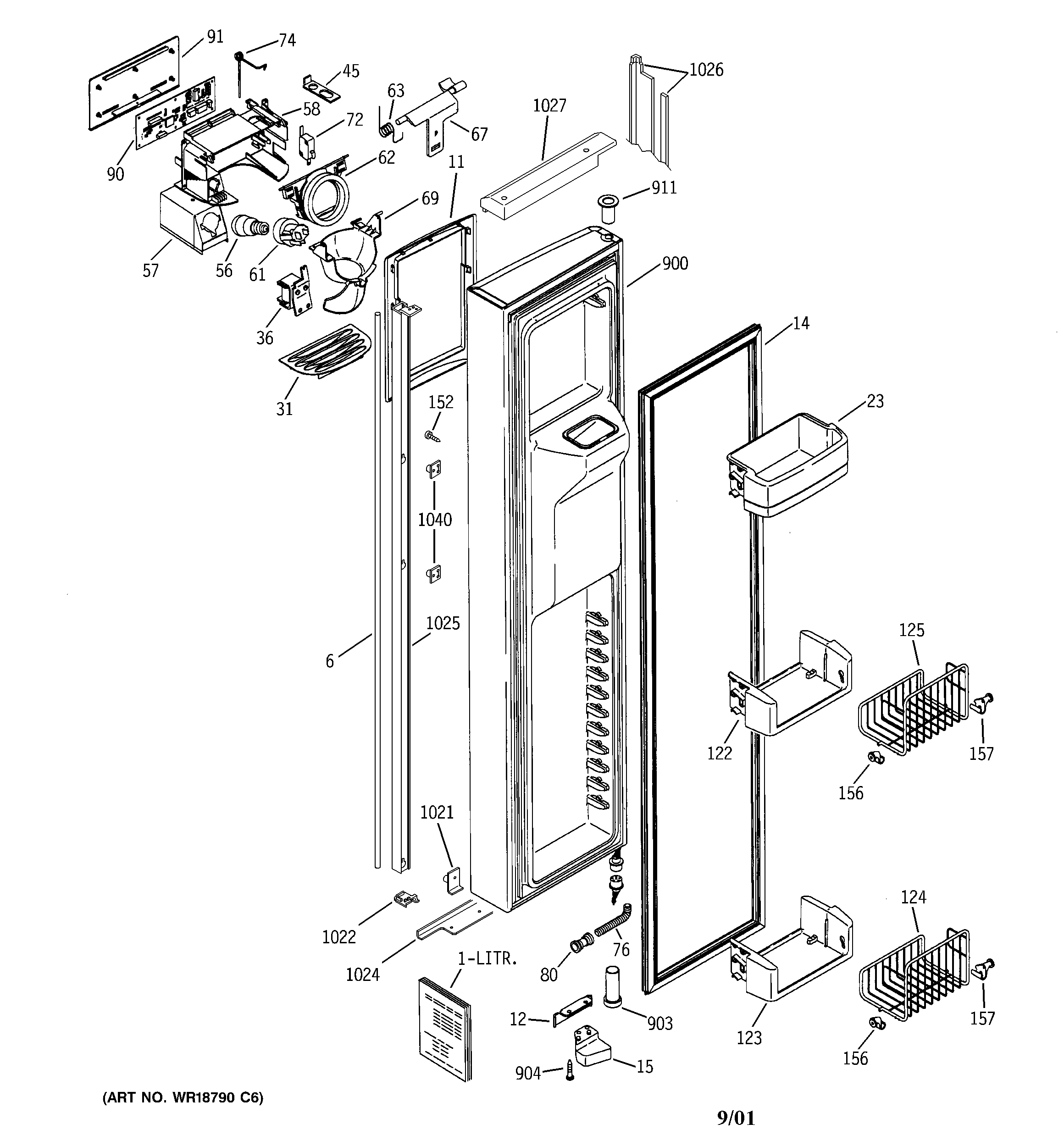 GE PSI23NGMCWW freezer door diagram