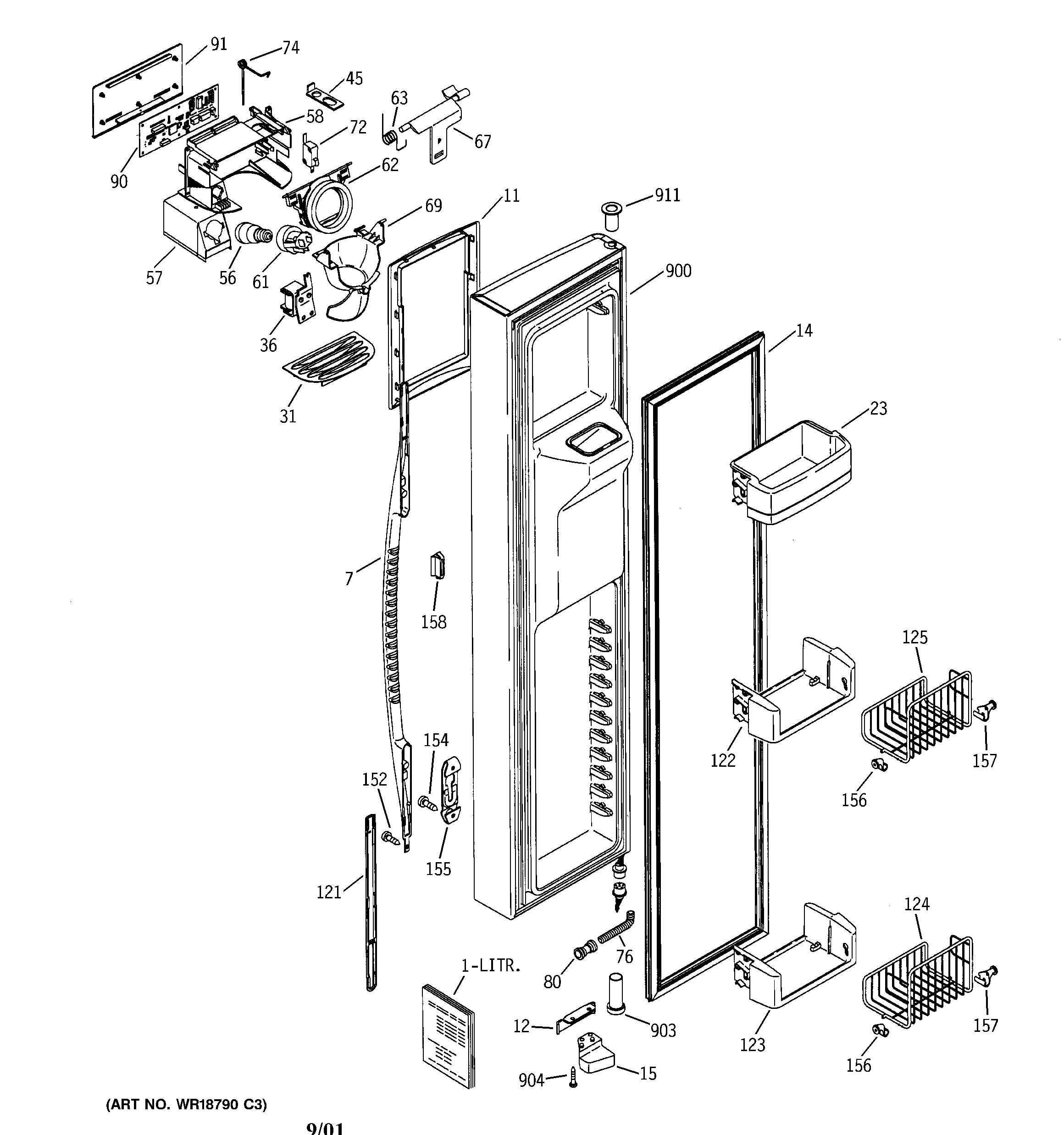 GE PSS25SGMCBS freezer door diagram