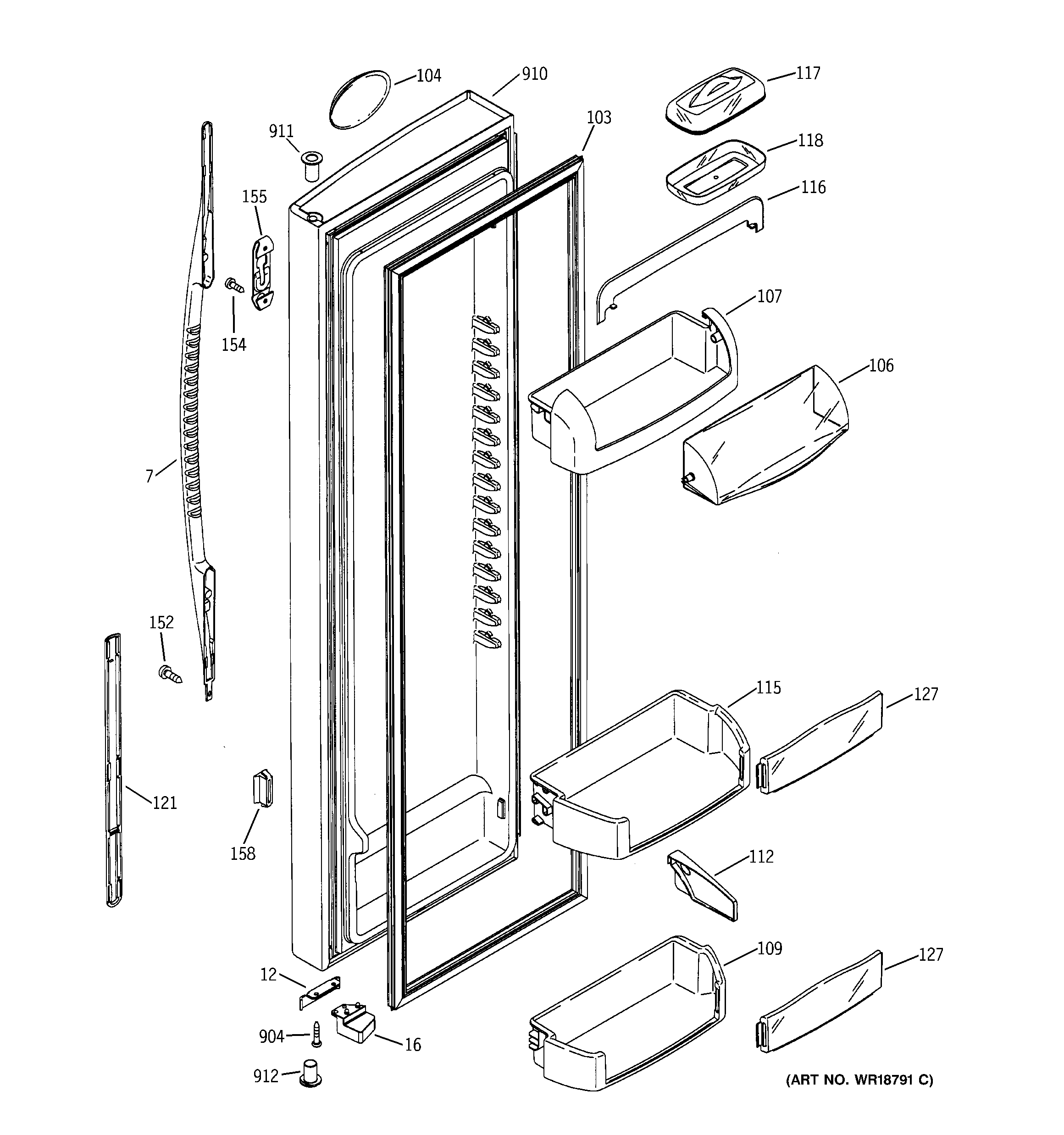 GE PSS25SGMCBS fresh food door diagram
