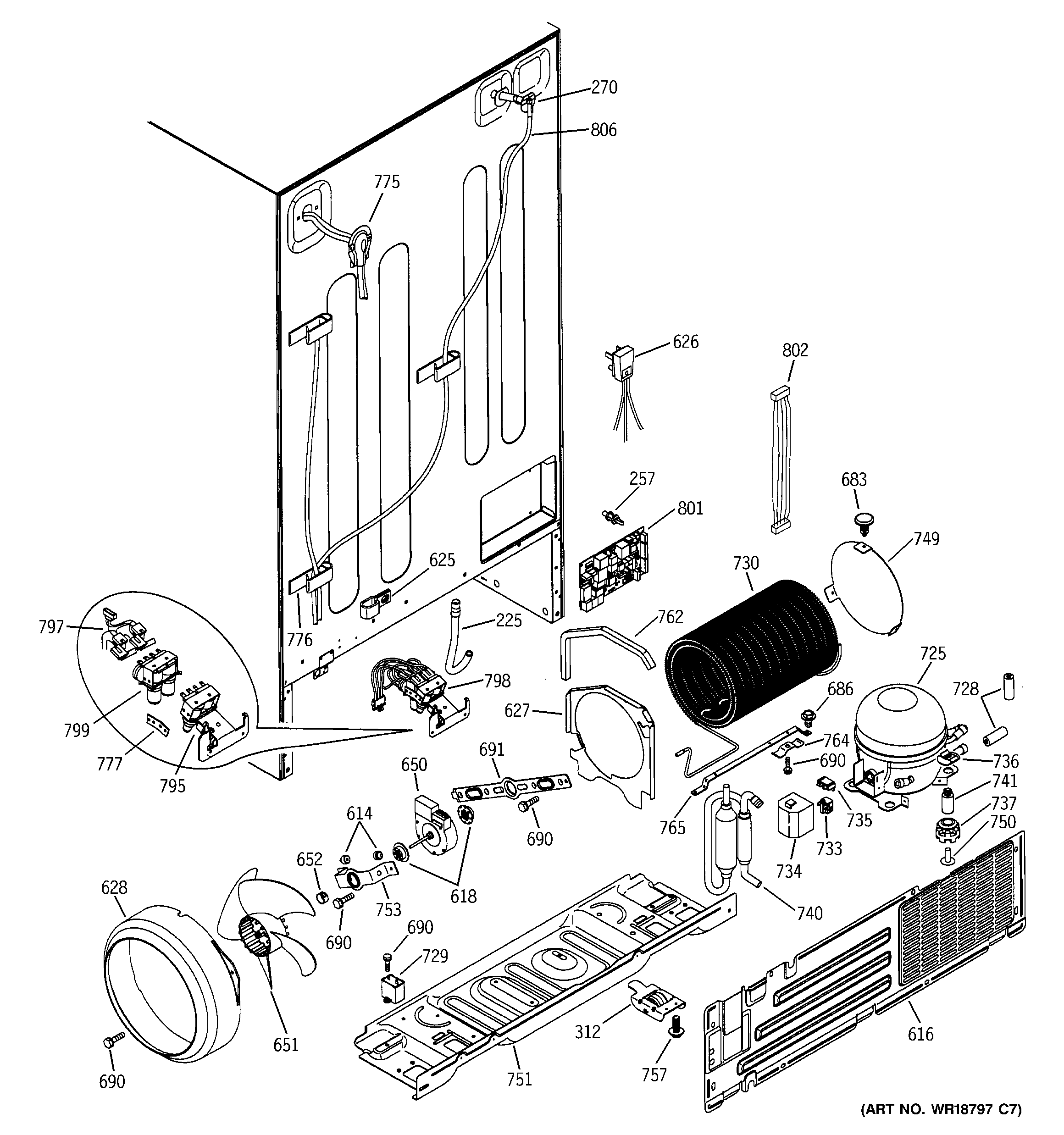 GE PSS25NGMCCC sealed system & mother board diagram