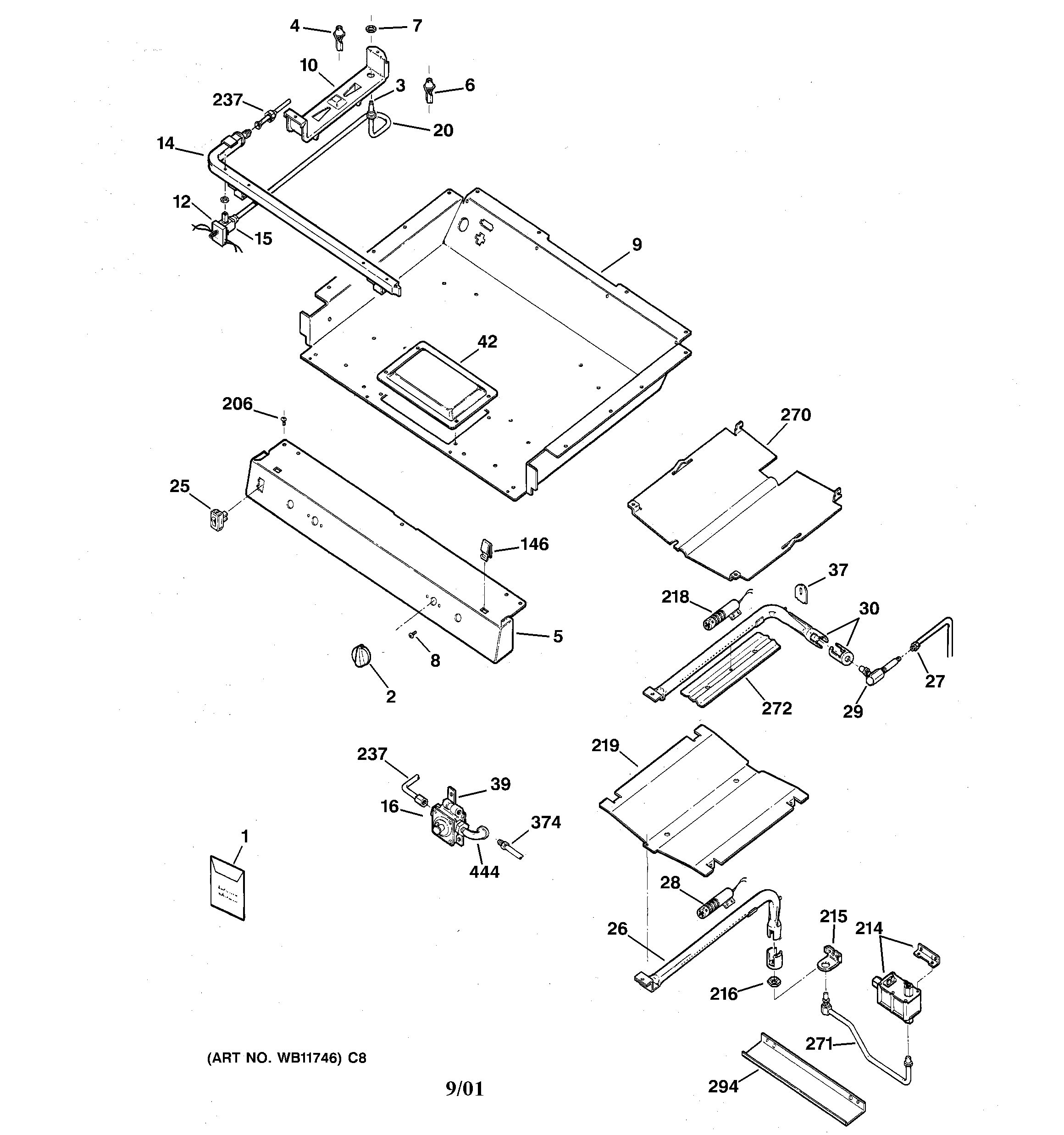 GE JGBP35GXA5WW gas burner parts diagram