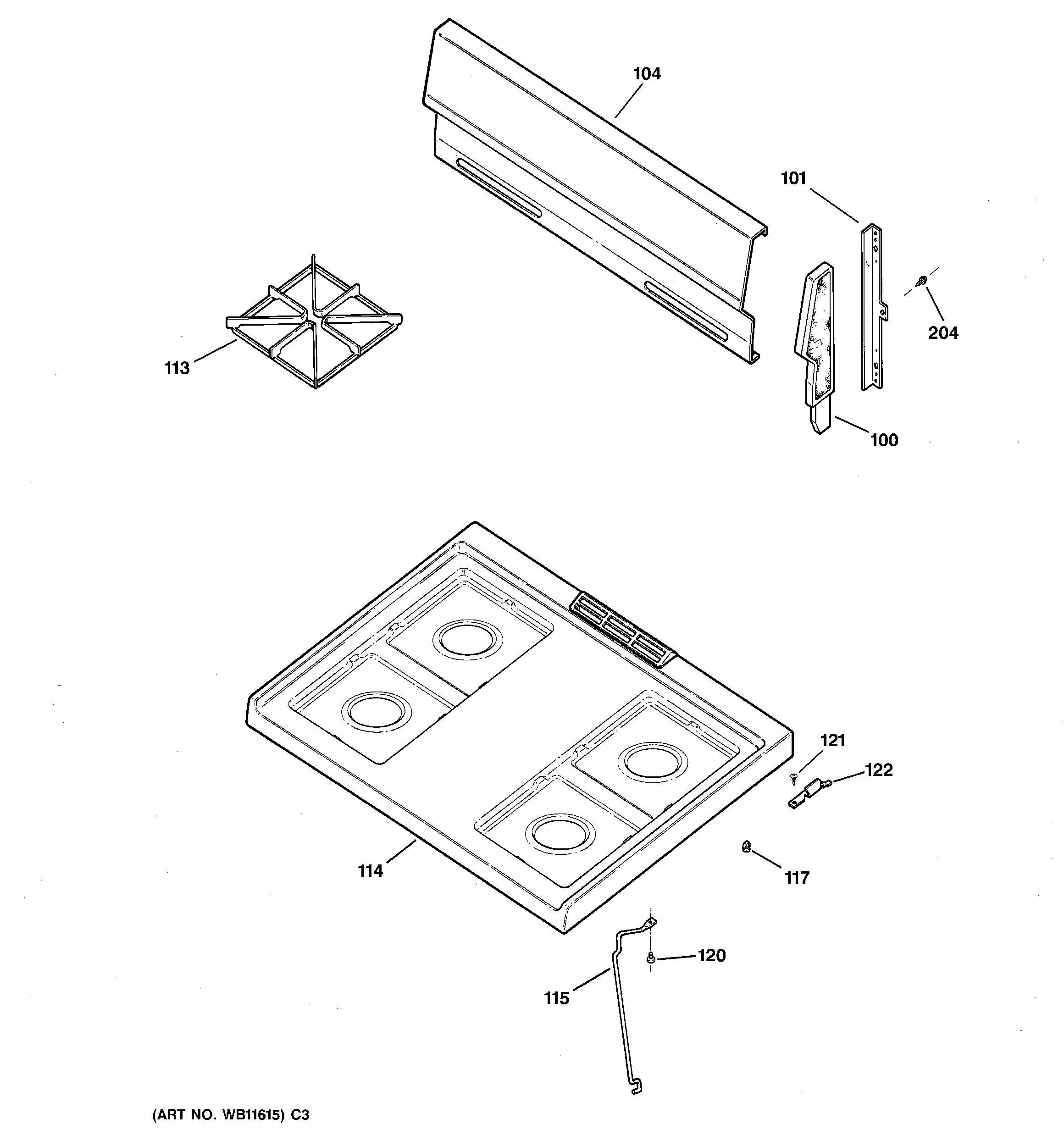 GE JGBS04BEA4WH cooktop diagram