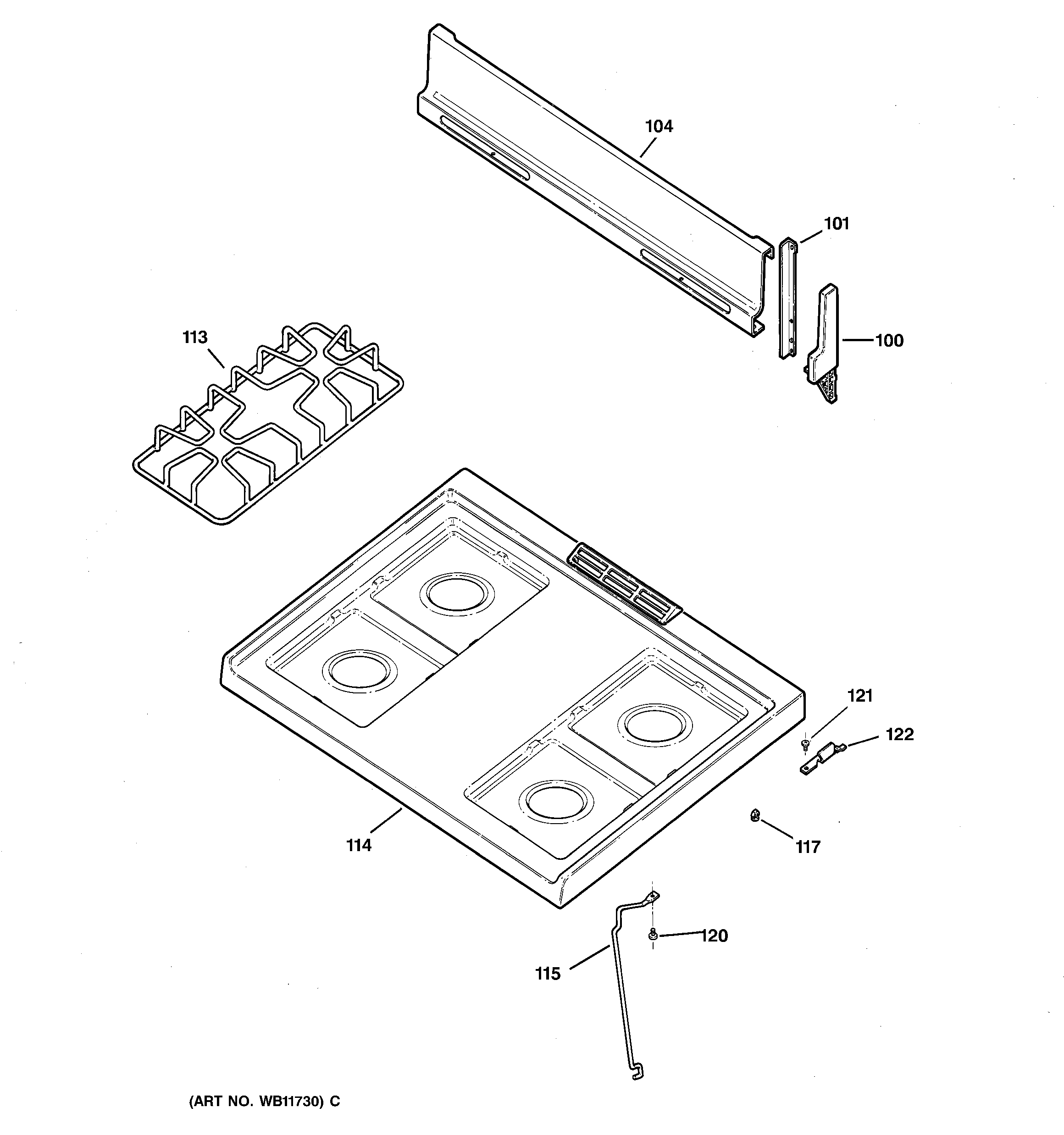 GE JGBS03PPA4AD cooktop diagram