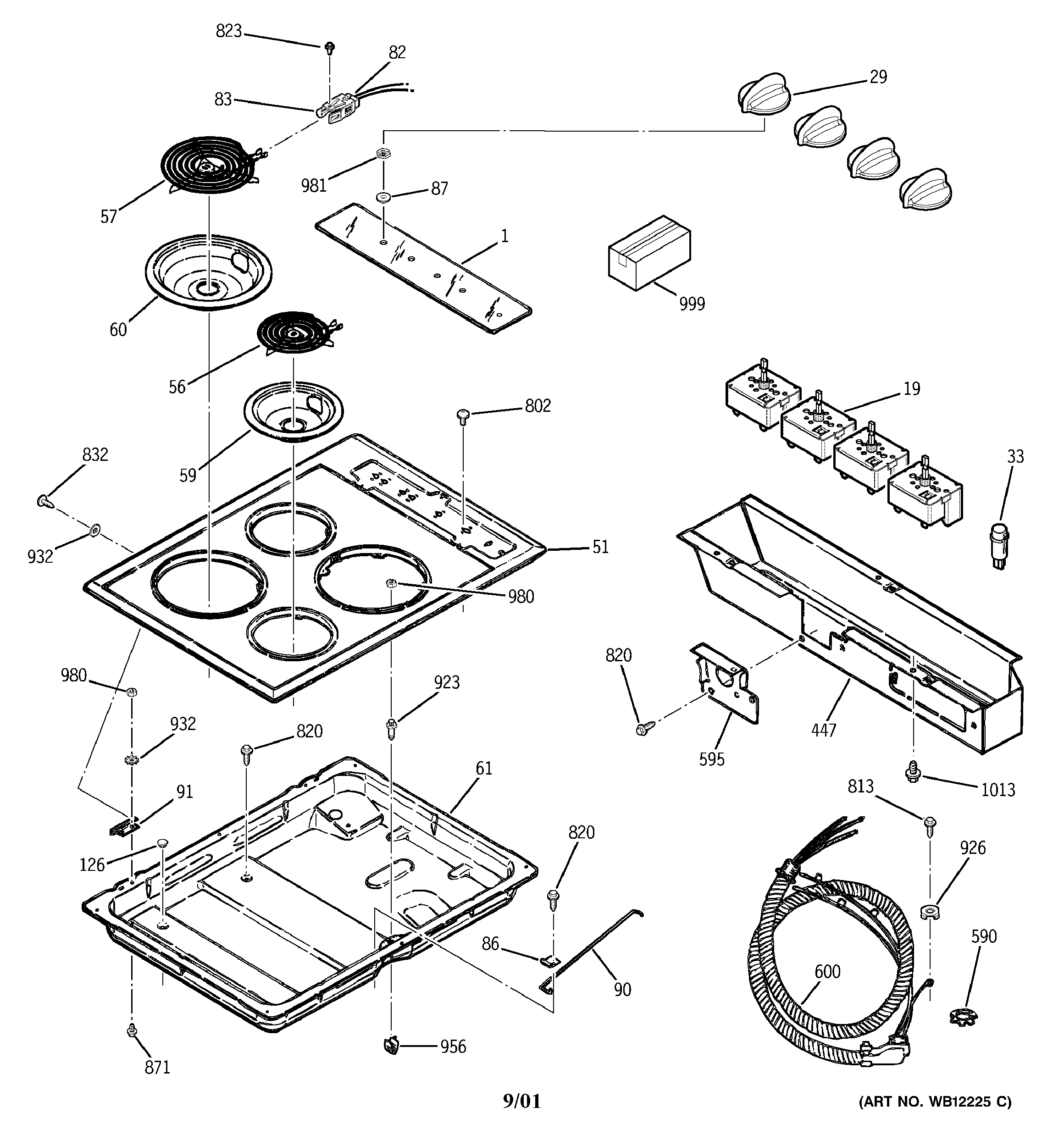GE JP326WV2WW cooktop diagram