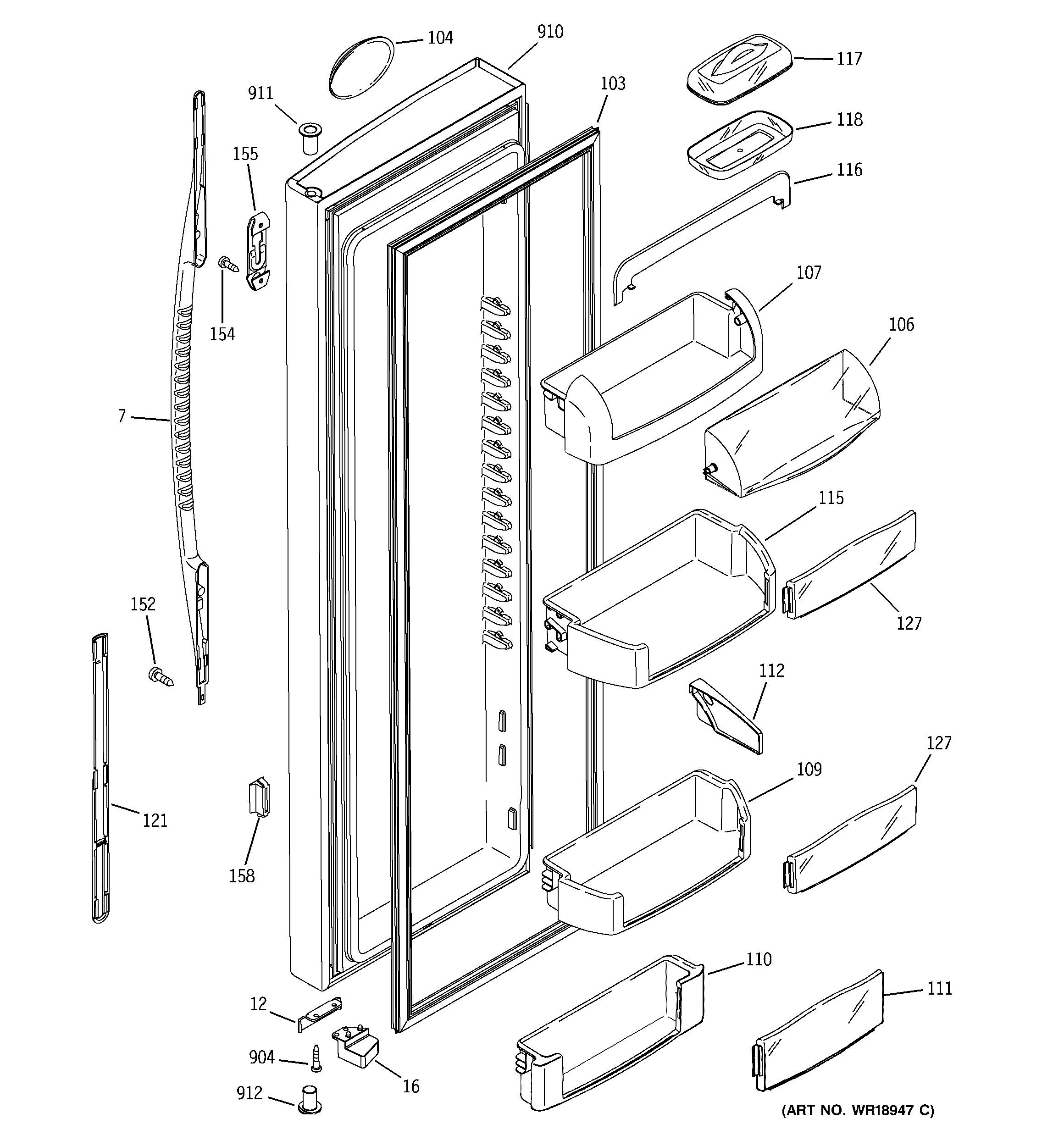 GE PSC23NGMDWW fresh food door diagram