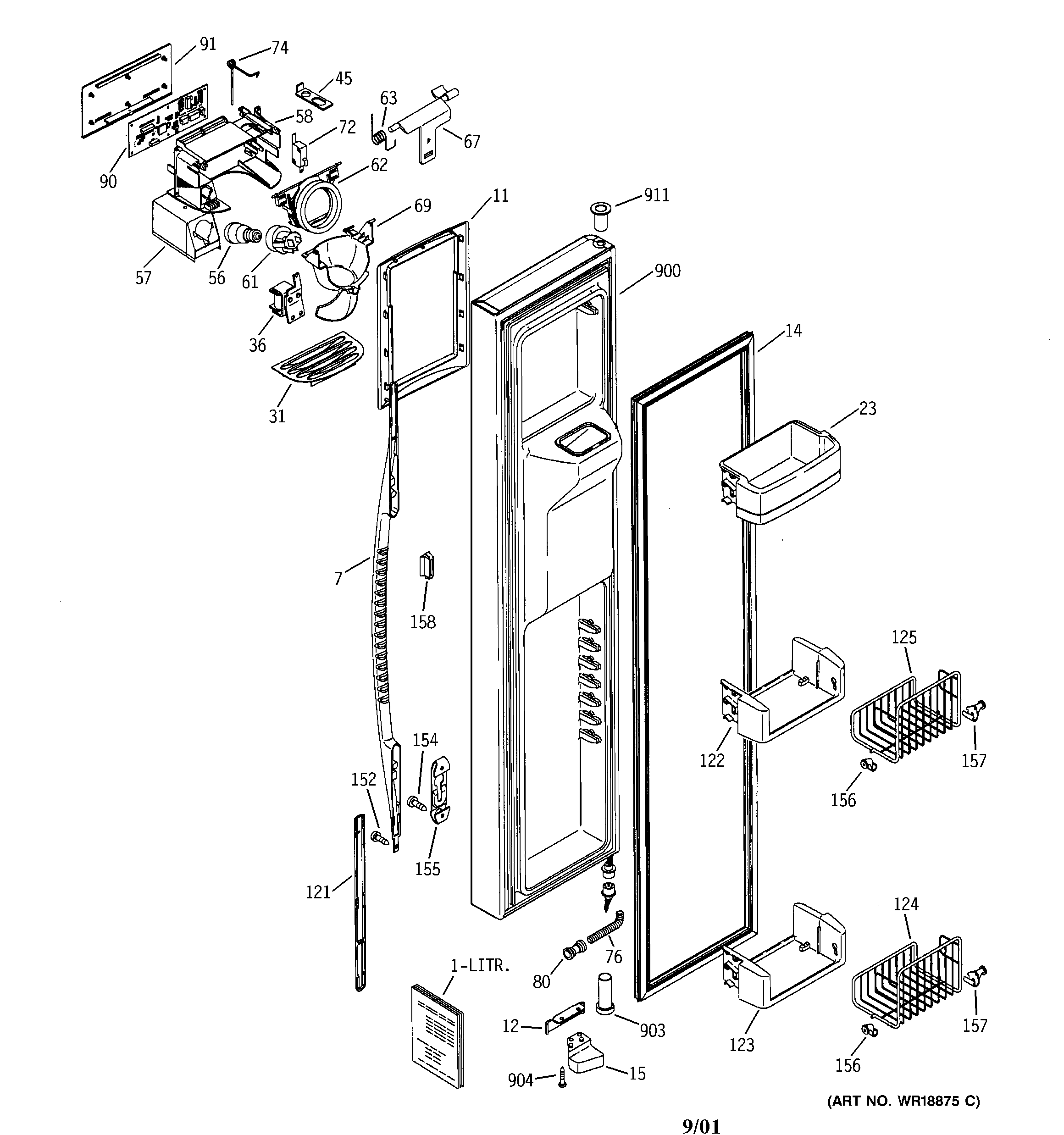GE PSC23NHMDBB freezer door diagram