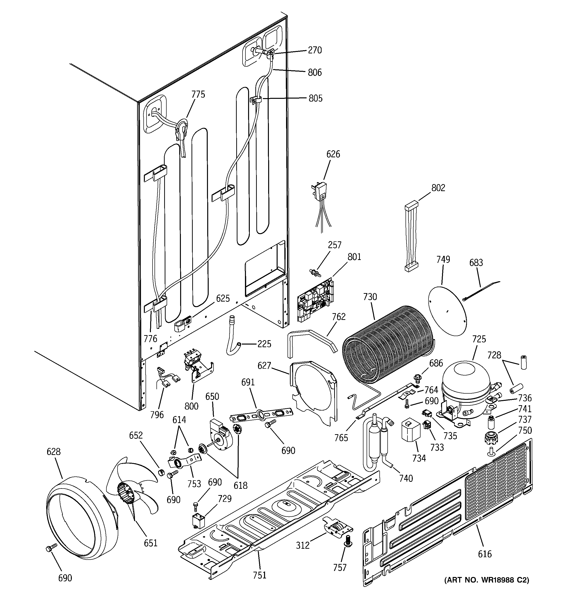 GE PSC23NHMDBB sealed system & mother board diagram