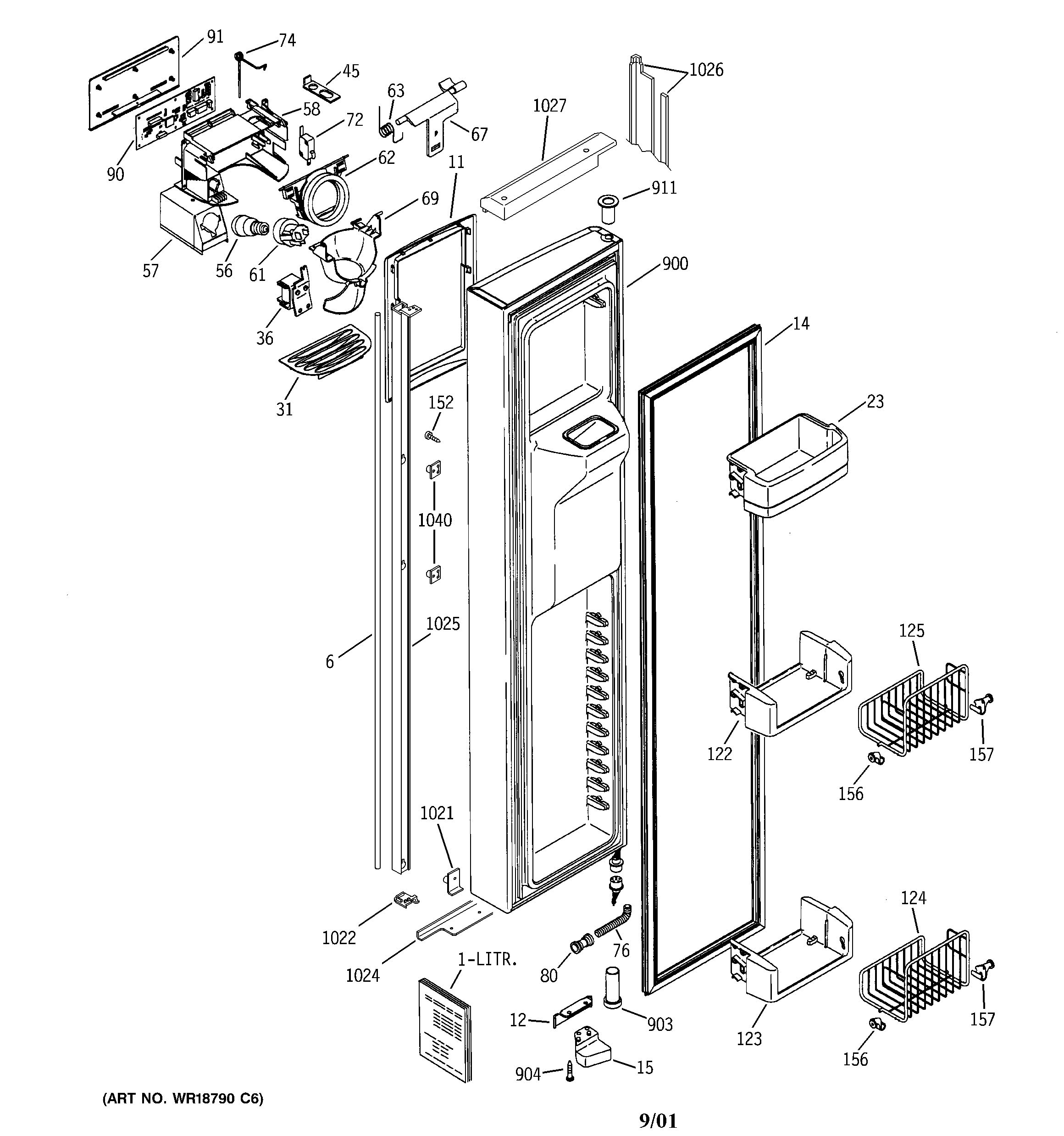GE PSI23NGMDBB freezer door diagram