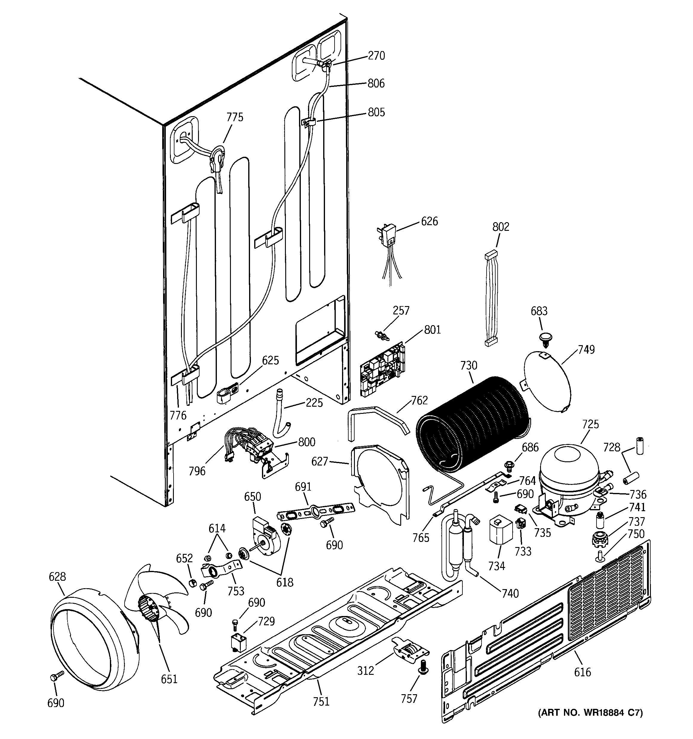 GE PSS25SGMDBS sealed system & mother board diagram
