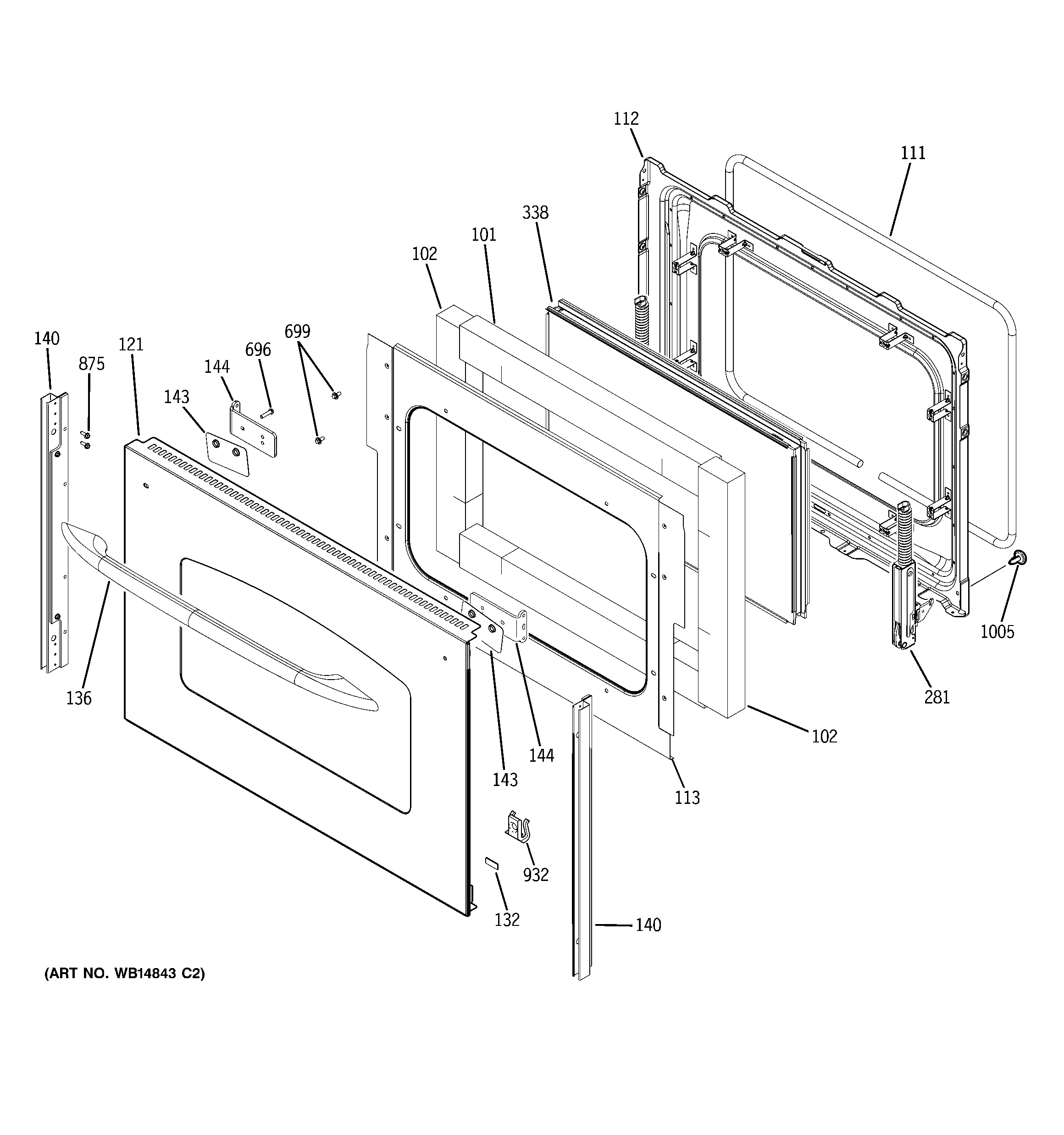 GE JB850SP2SS lower door diagram