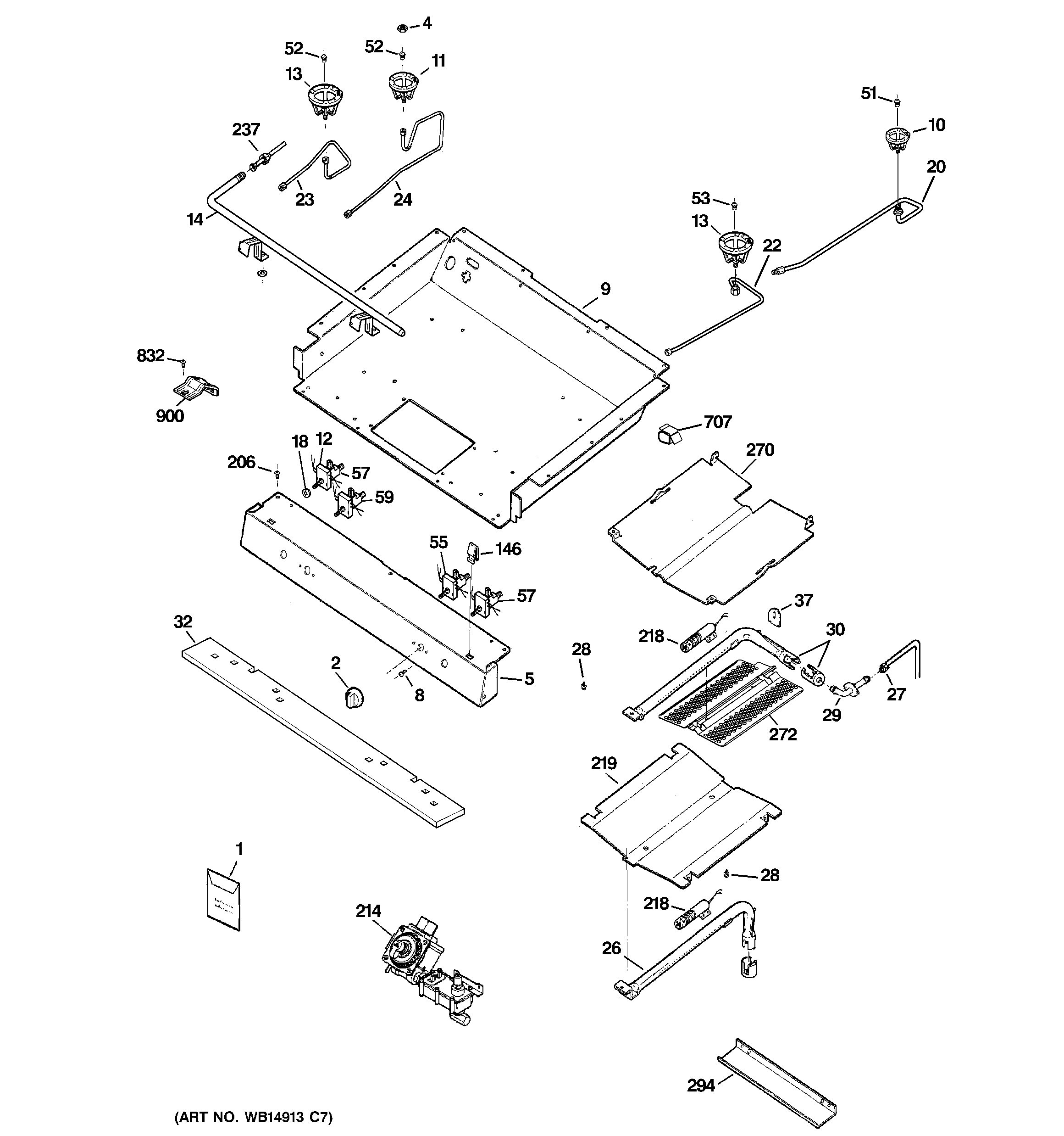 GE JGBP28MER1BS gas & burner parts diagram