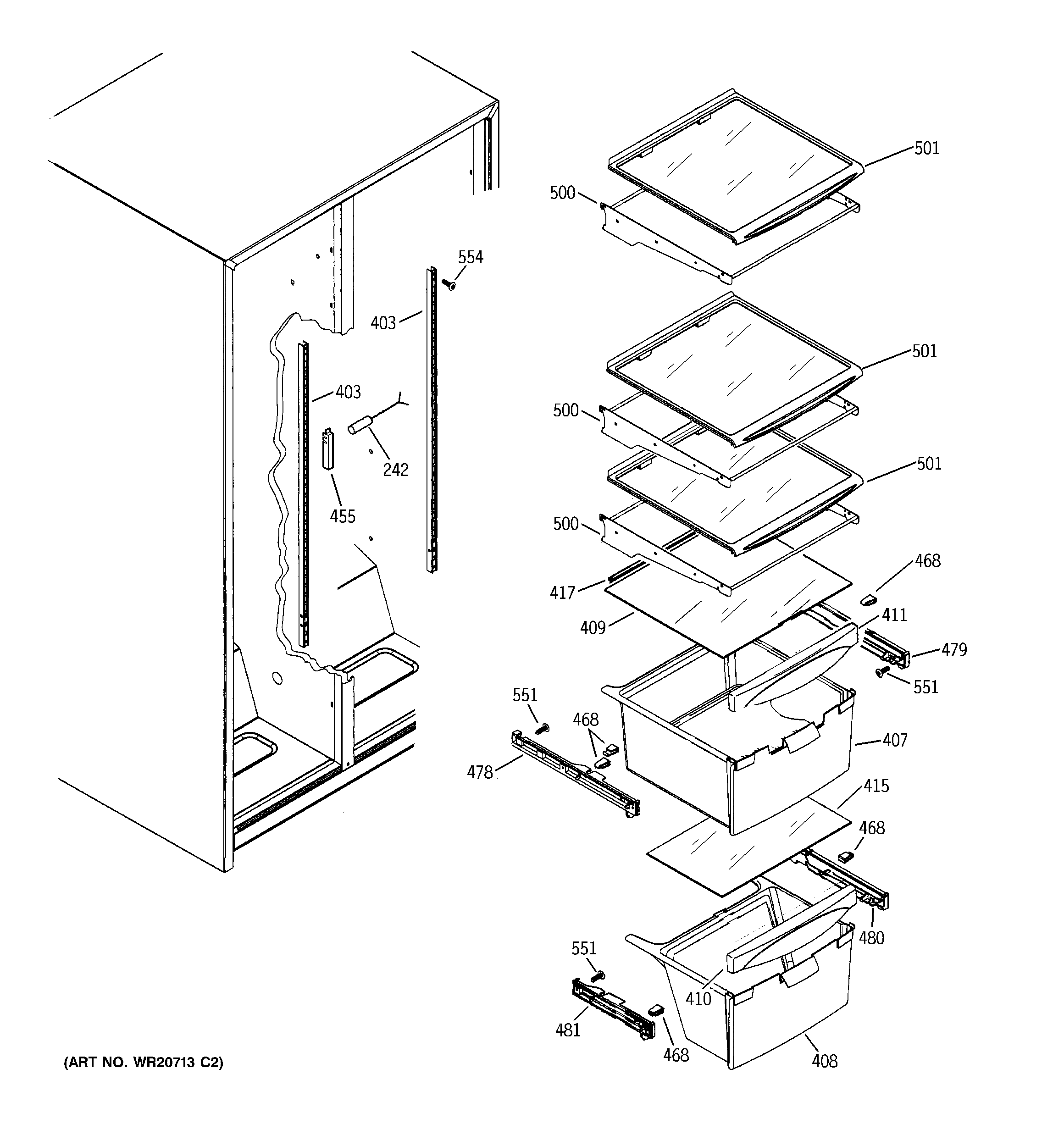 GE GSS22JETNCC fresh food shelves diagram