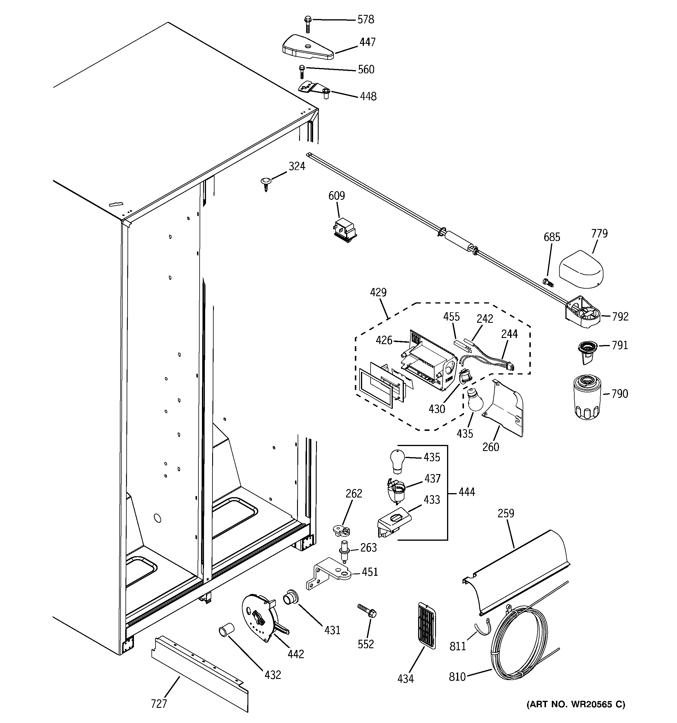 GE ESH22JFXKBB fresh food section diagram