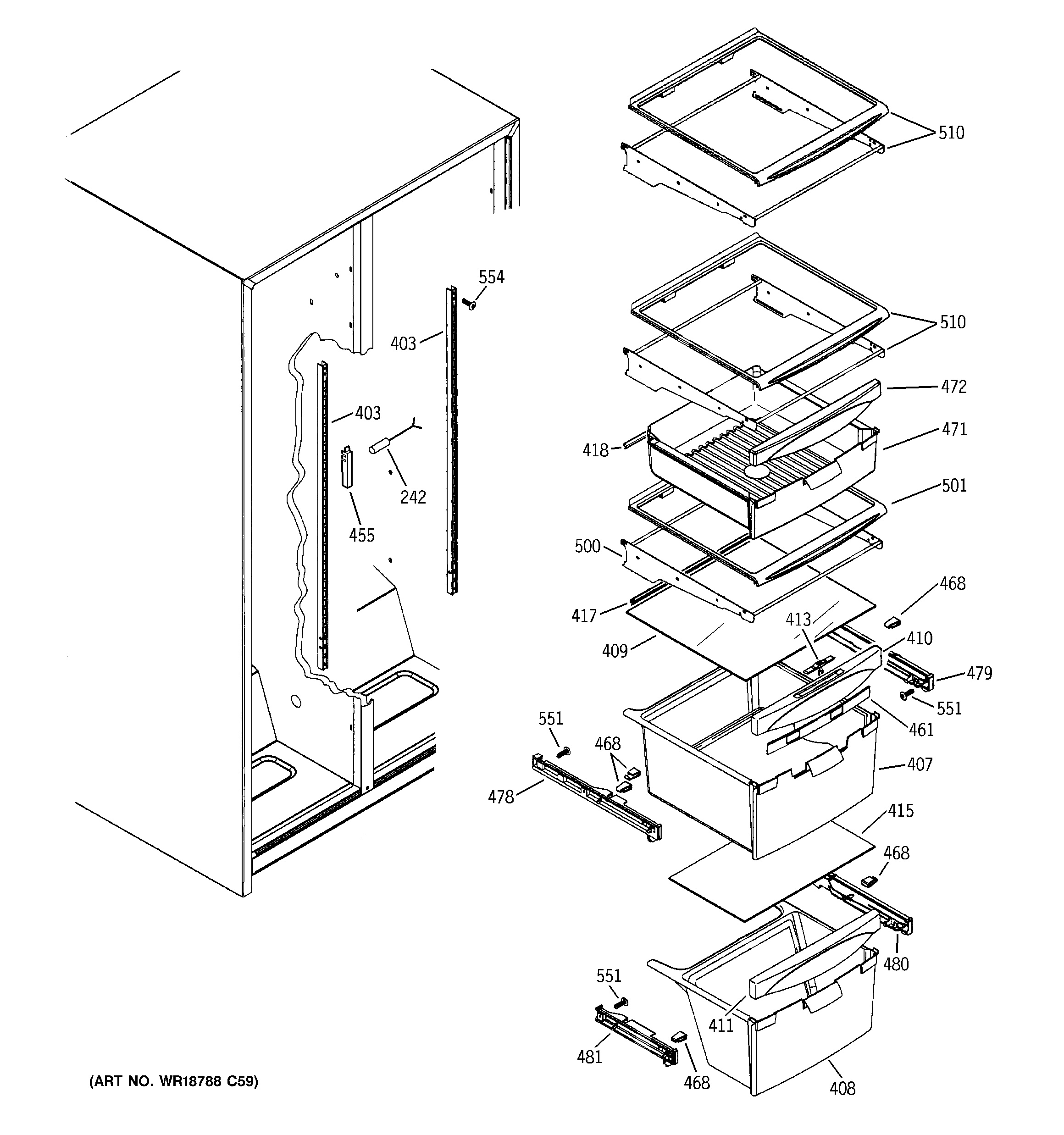 GE ESH22JFXKBB fresh food shelves diagram
