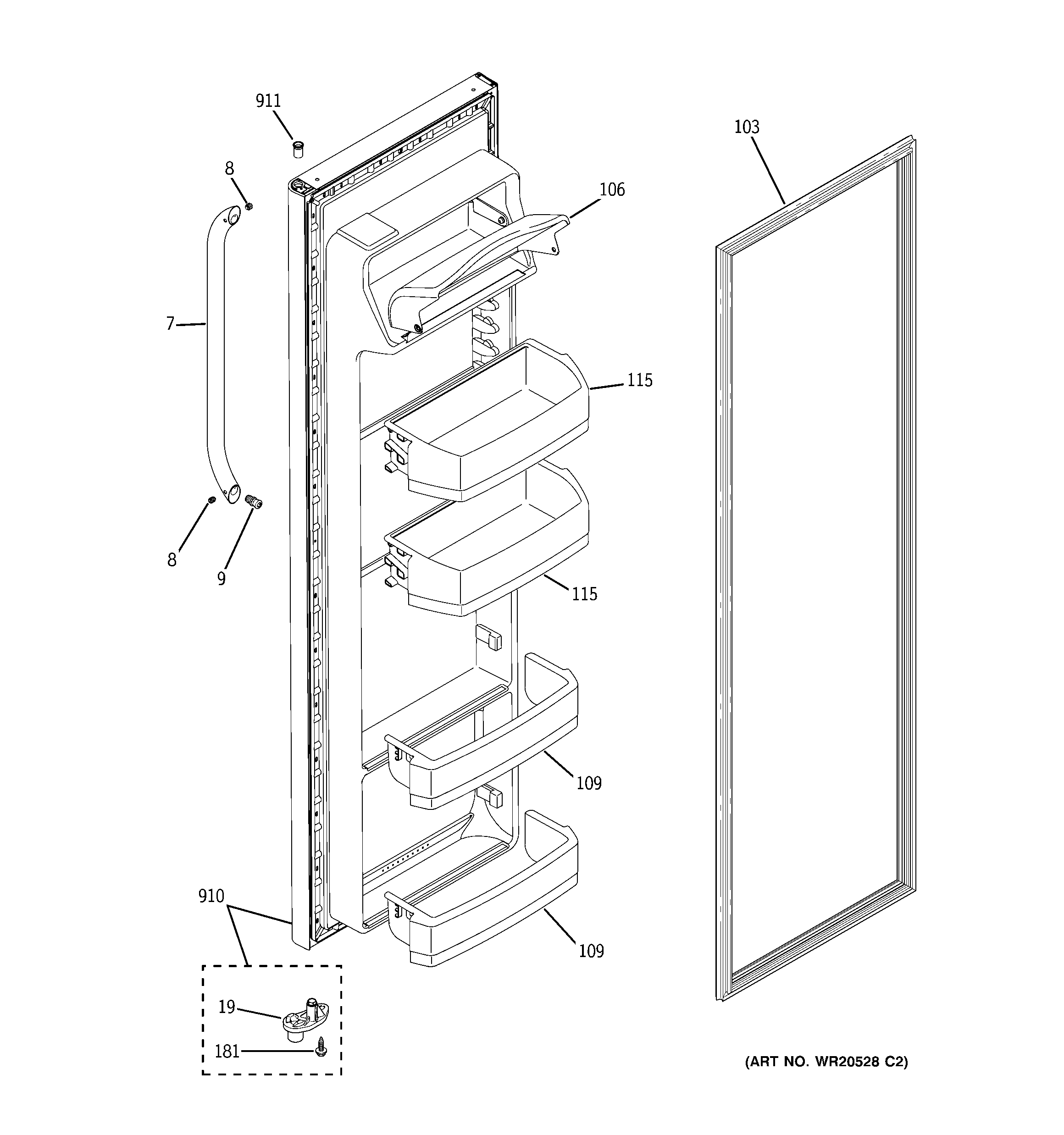 GE GSH22JSXKSS fresh food door diagram