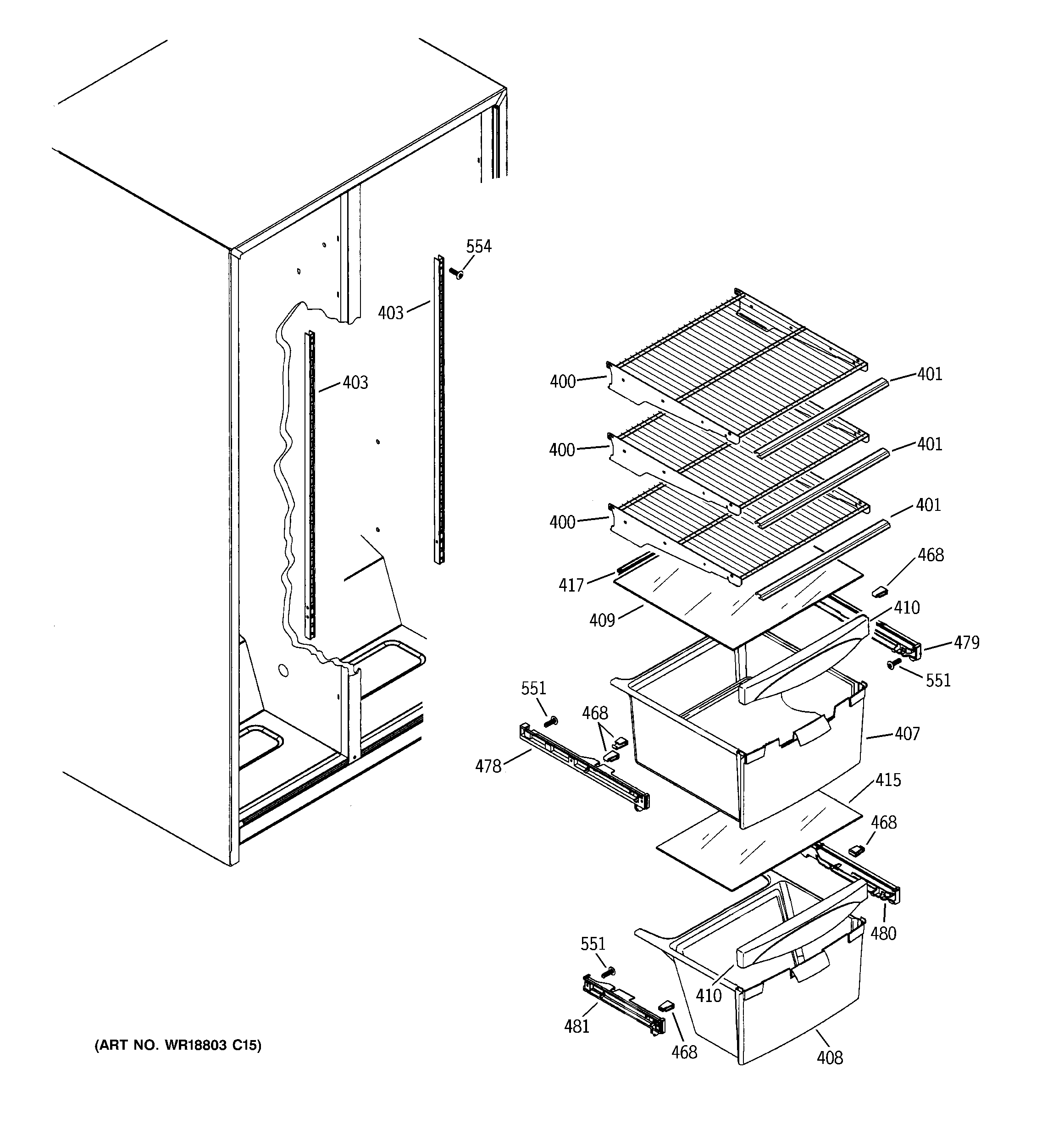 GE GSS20IETJWW fresh food shelves diagram
