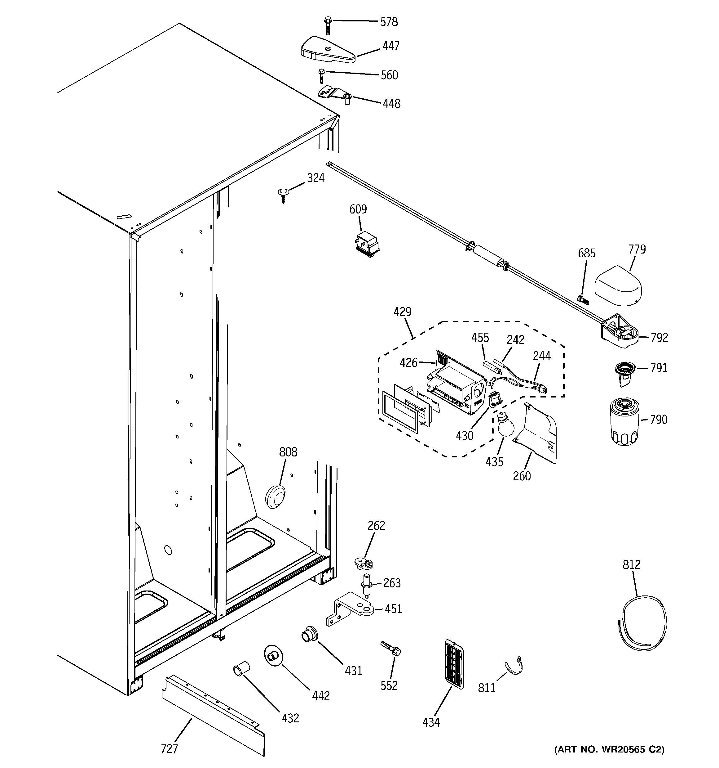 GE GSS25GFXJBB fresh food section diagram