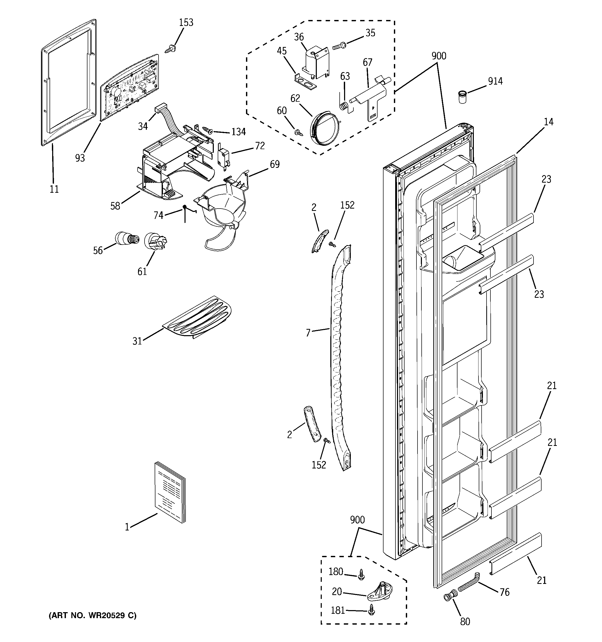 GE BSS25JFTJWW freezer door diagram