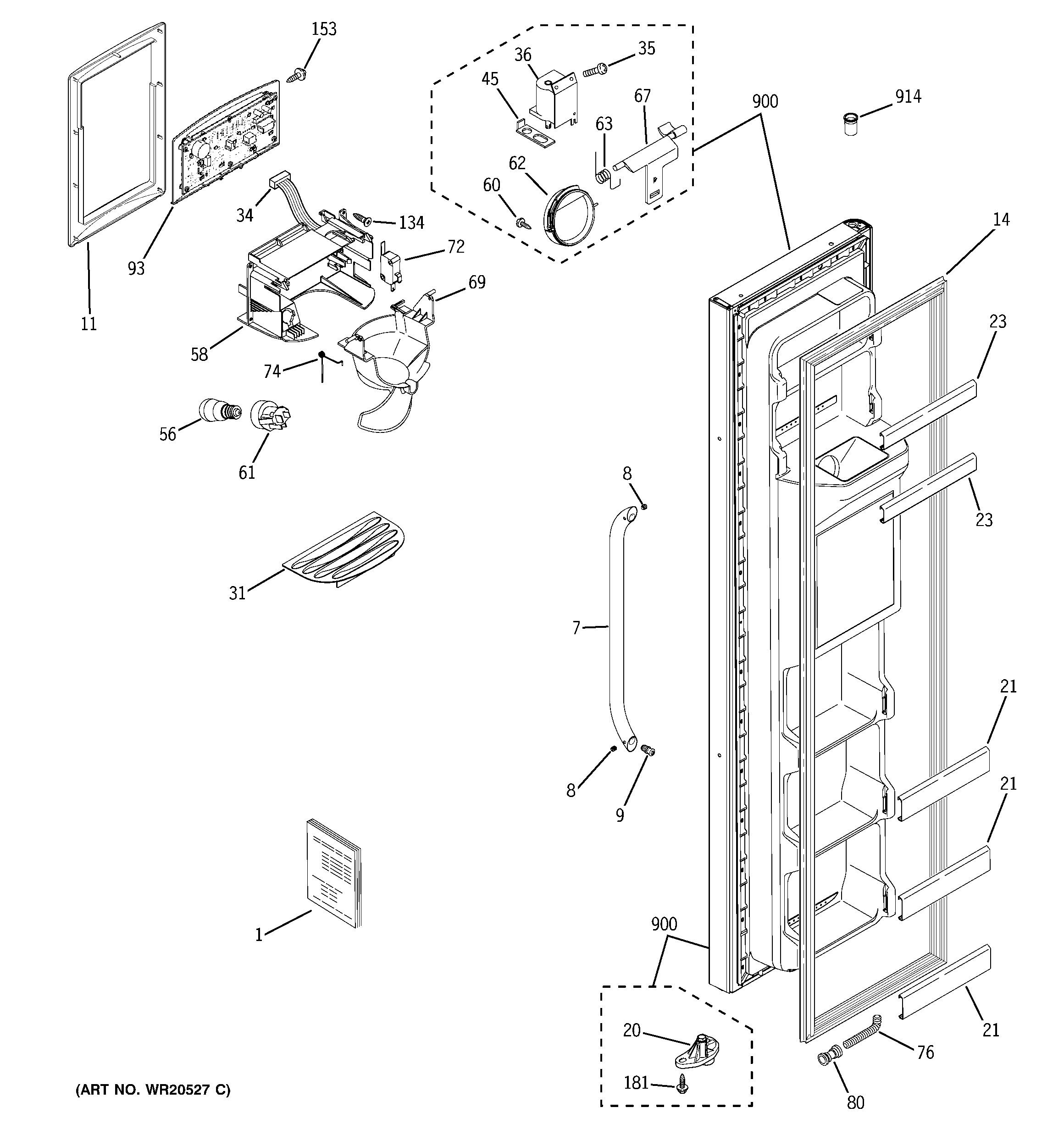 GE BSS25JSTISS freezer door diagram