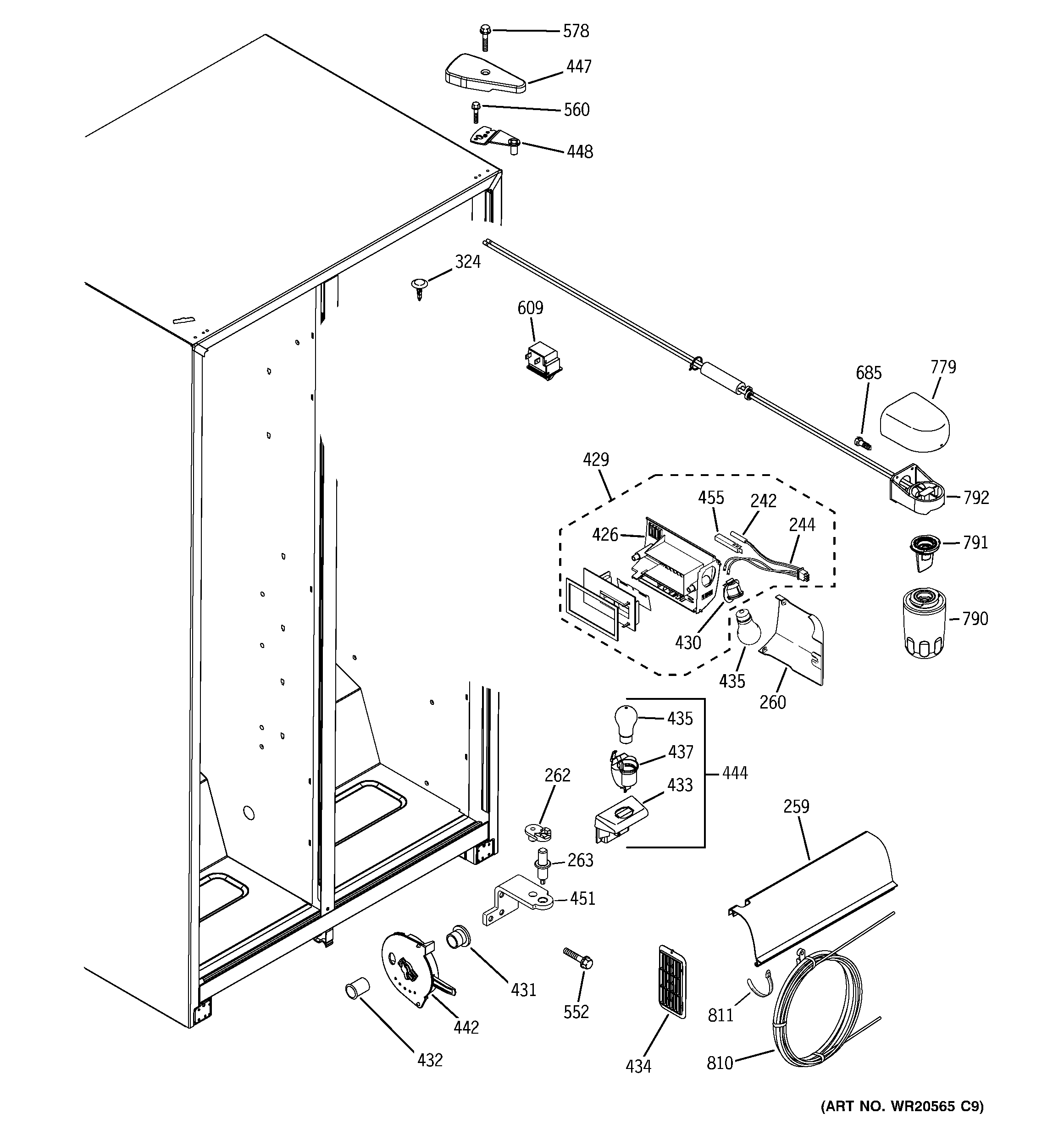 GE BSS25JSTISS fresh food section diagram