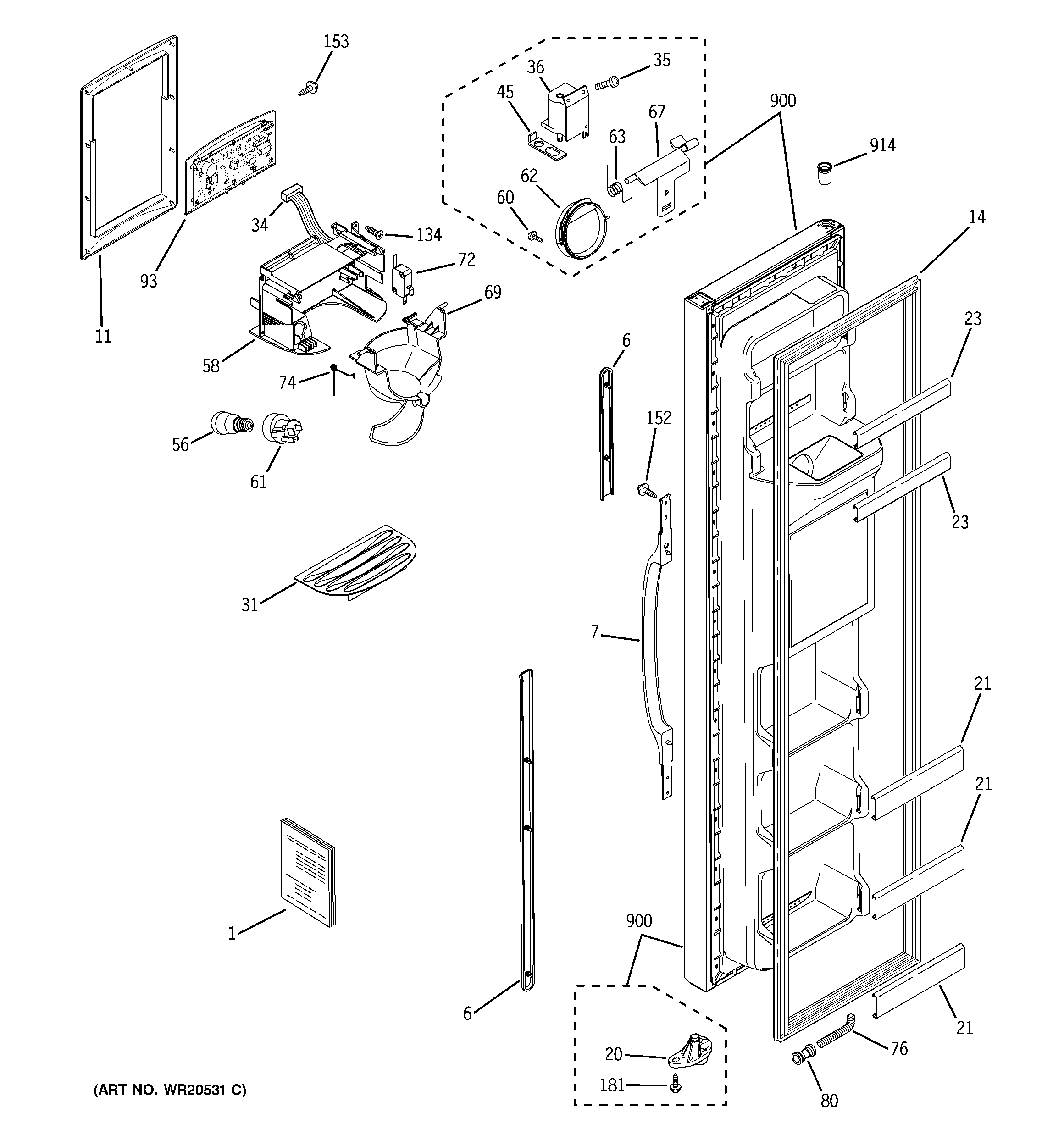 GE GSH22JFXJWW freezer door diagram