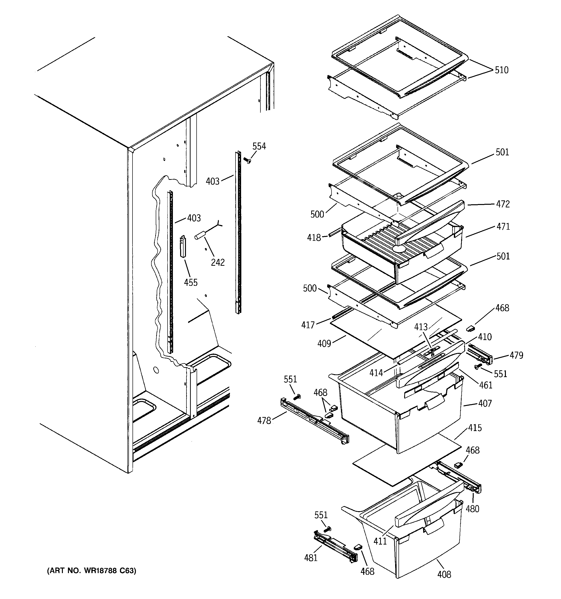 GE GSH22JFXJWW fresh food shelves diagram