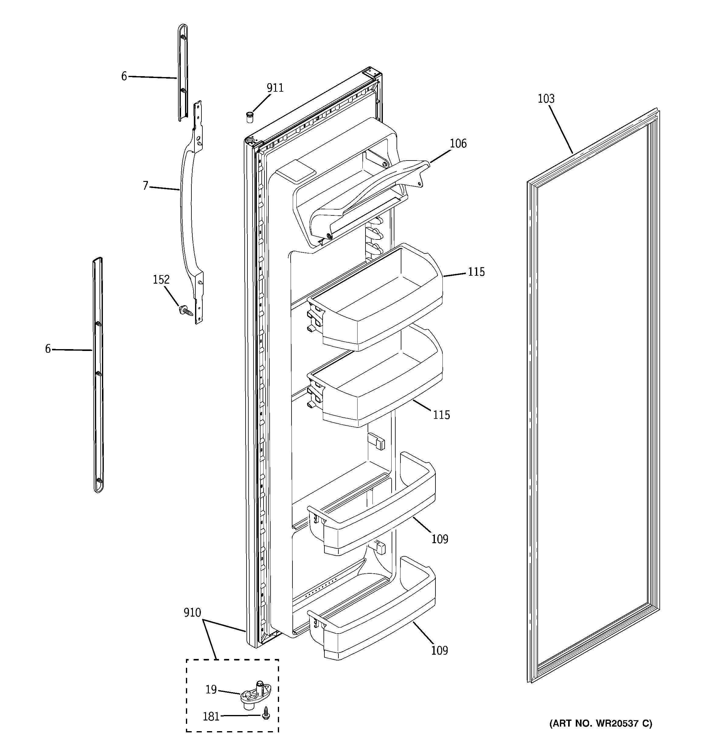GE GSH22JFXKWW fresh food door diagram