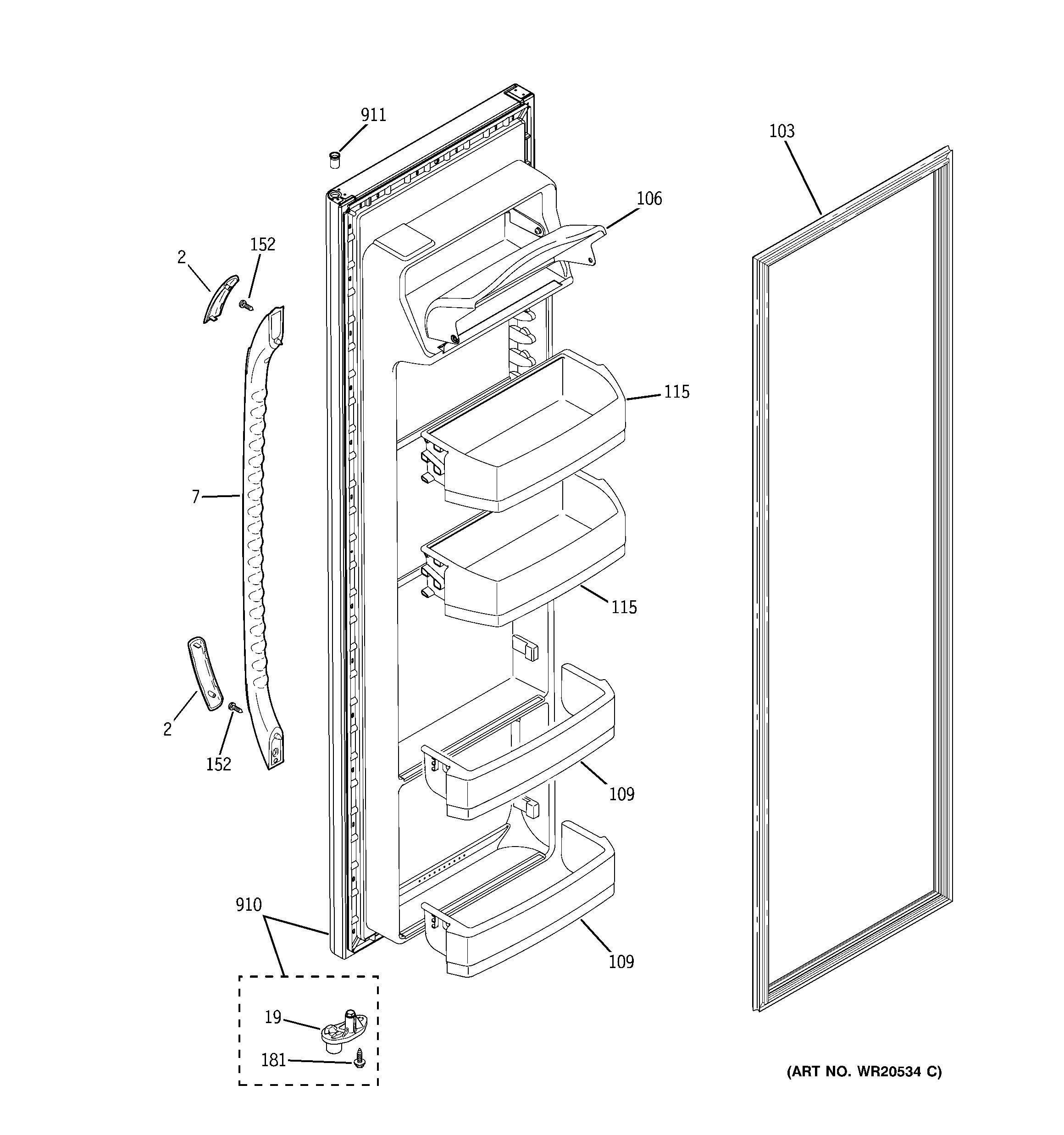 GE GSH25JFXJCC fresh food door diagram
