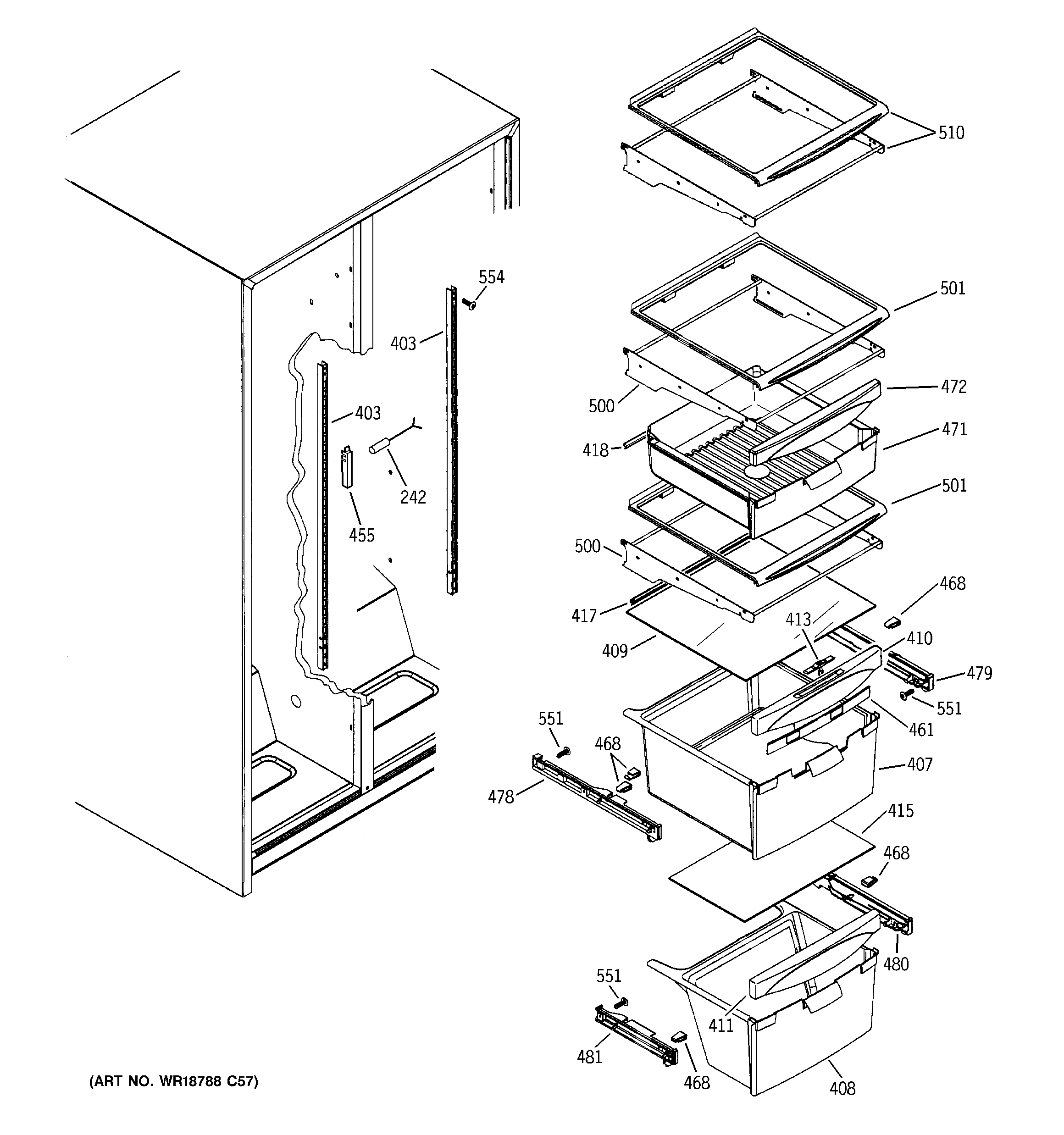 GE GSL22JFXKLB fresh food shelves diagram