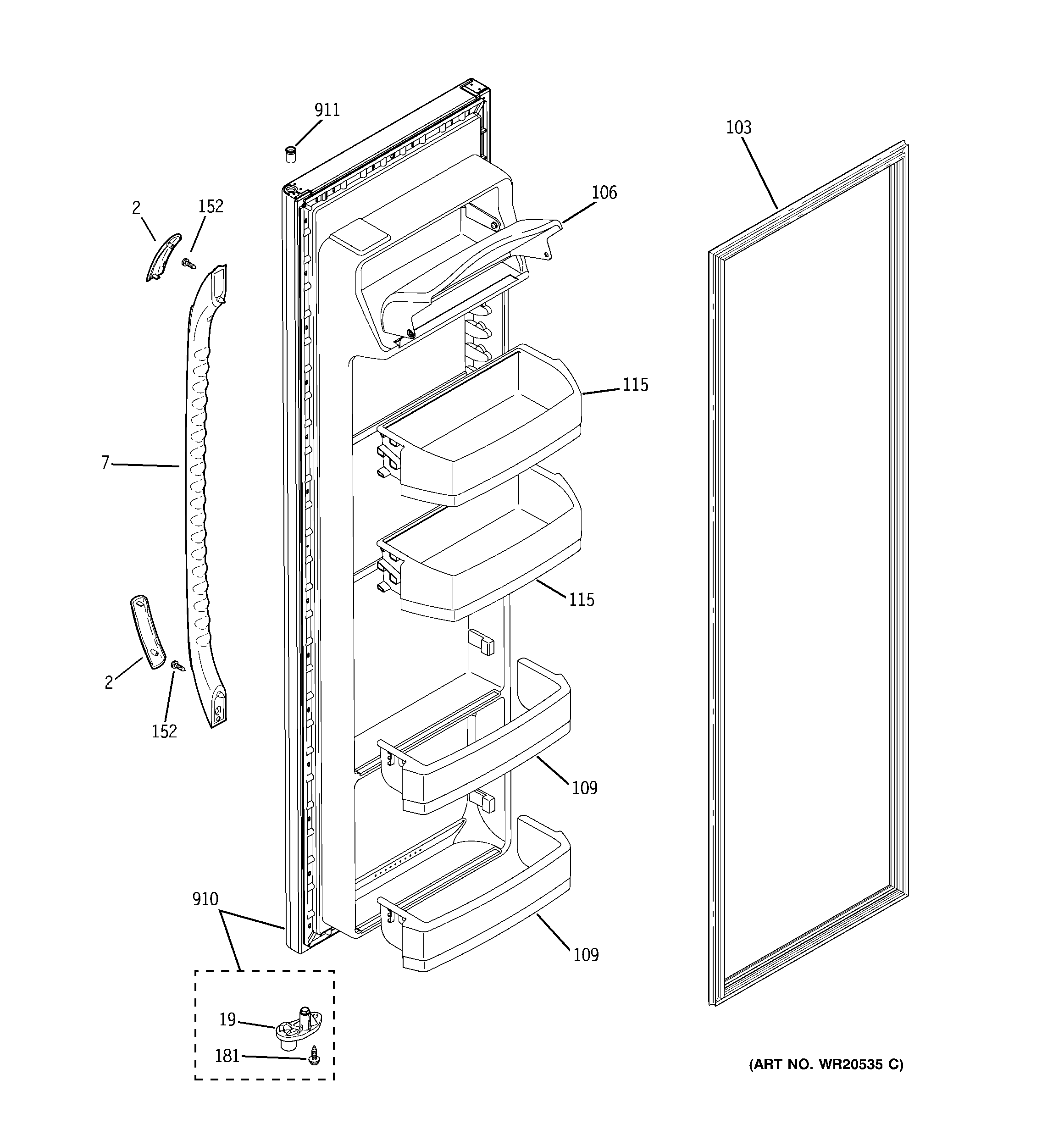 GE GSS20GEWJWW fresh food door diagram