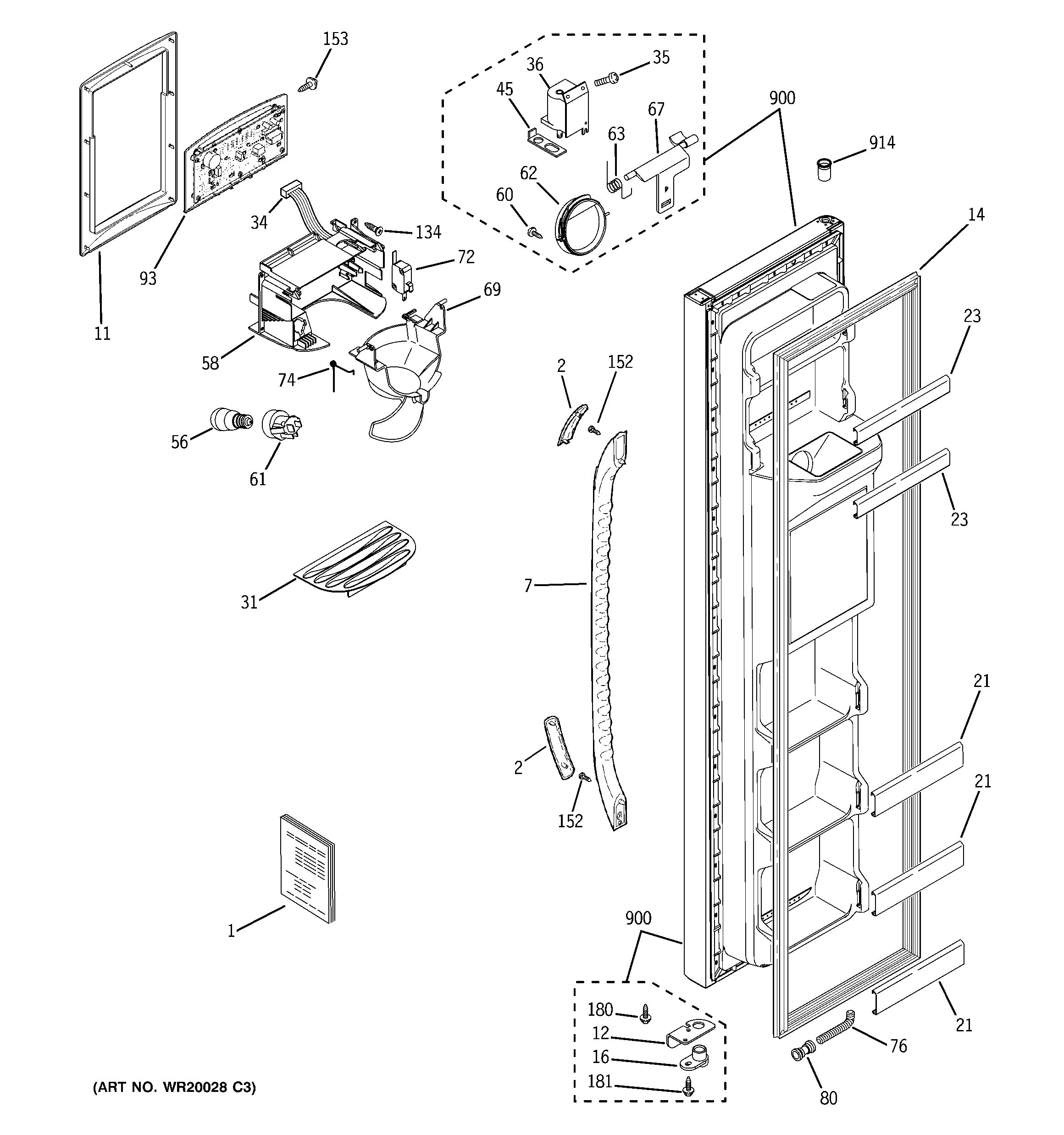GE GSS20IETNBB freezer door diagram