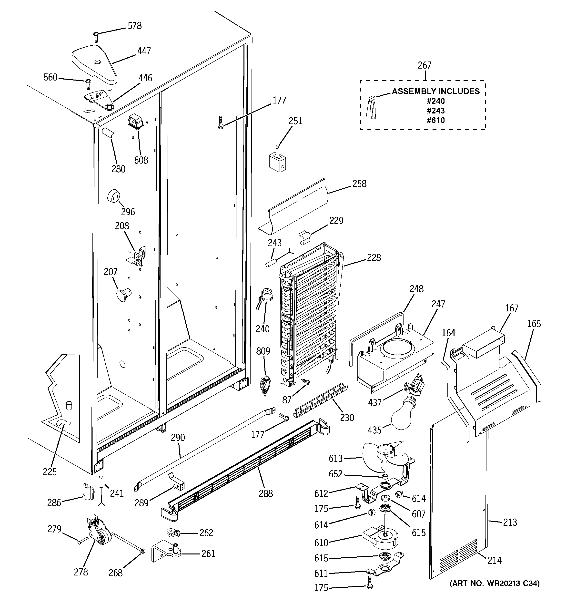 GE GSS25JETNBB freezer section diagram