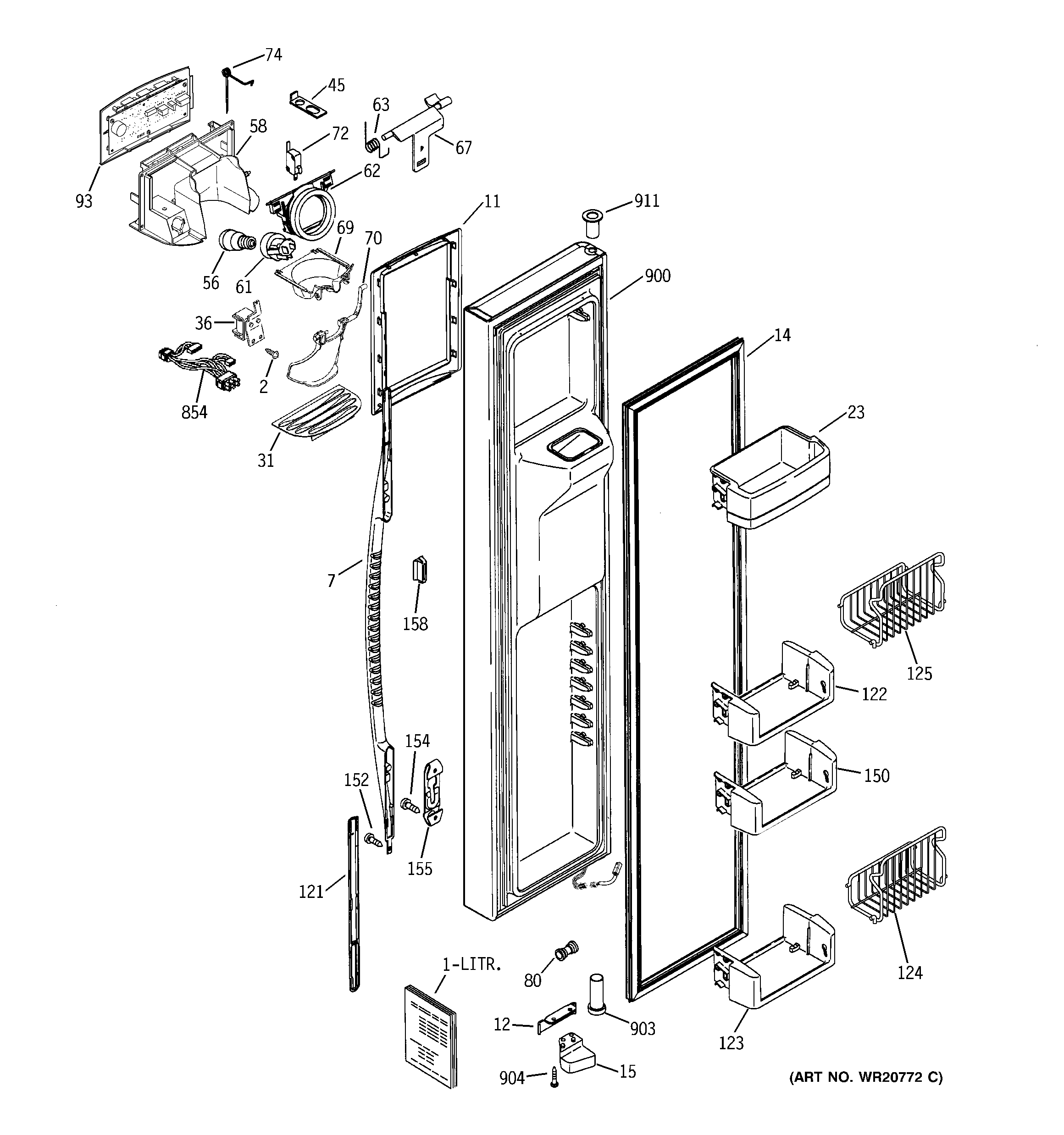 GE PCE23NHTKFWW freezer door diagram