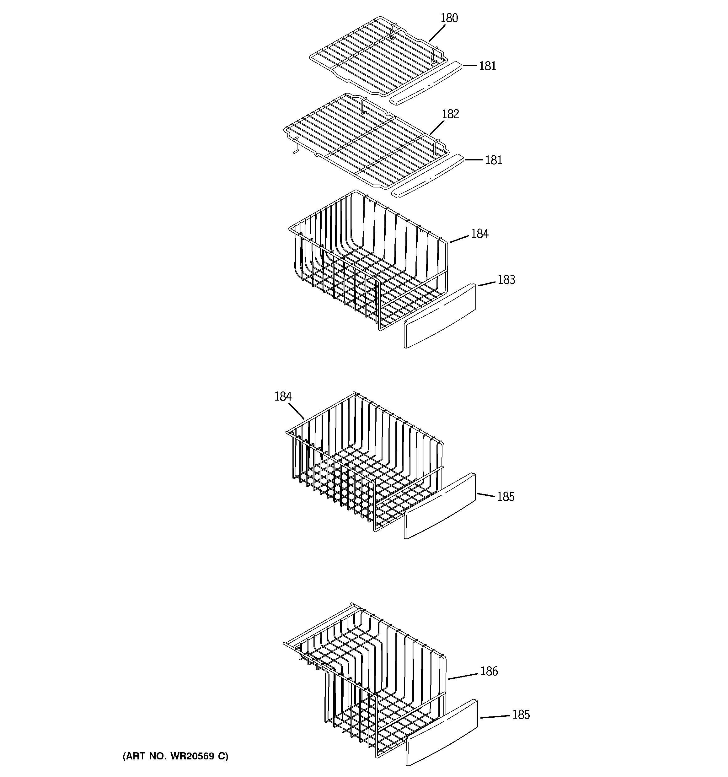 GE PSSS3RGZBSS freezer shelves diagram