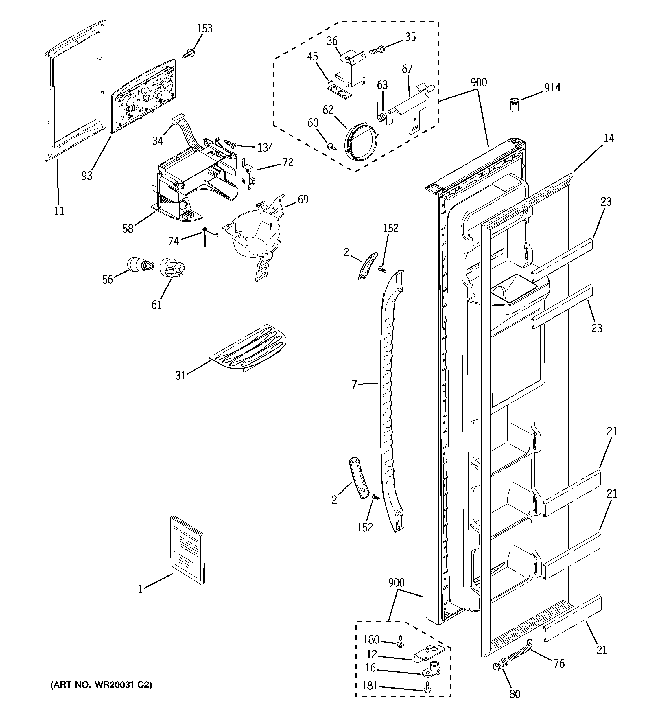GE GSE20JEZBFBB freezer door diagram